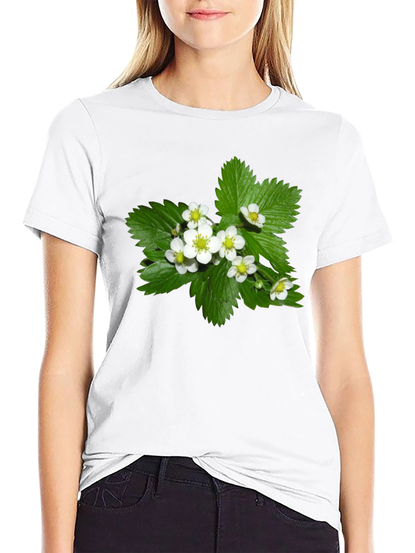 Floral Graphic Tee - Black Cotton Blend T-Shirt