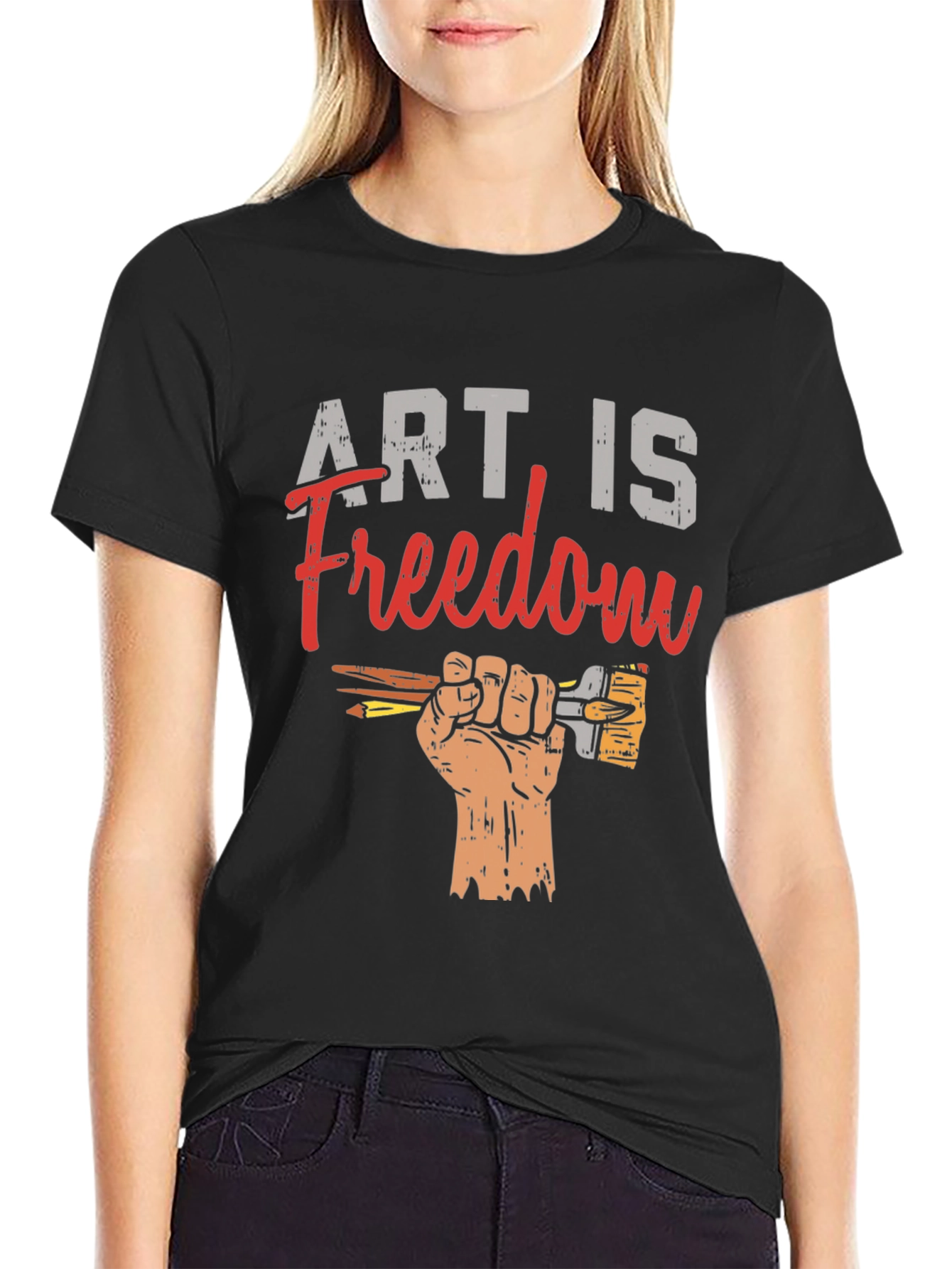 Art is Freedom Graphic Tee - Black Cotton T-Shirt
