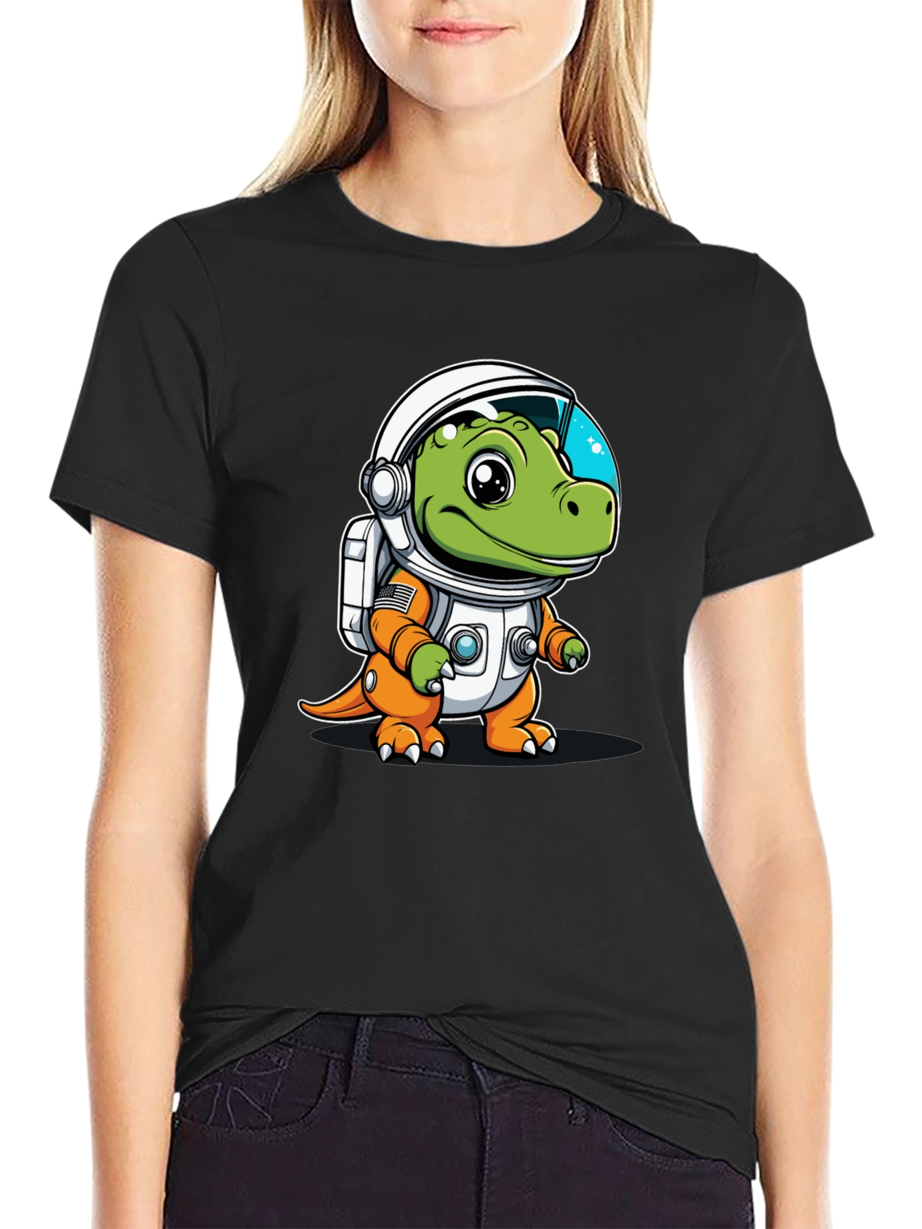 Dino Astronaut Black Graphic Tee