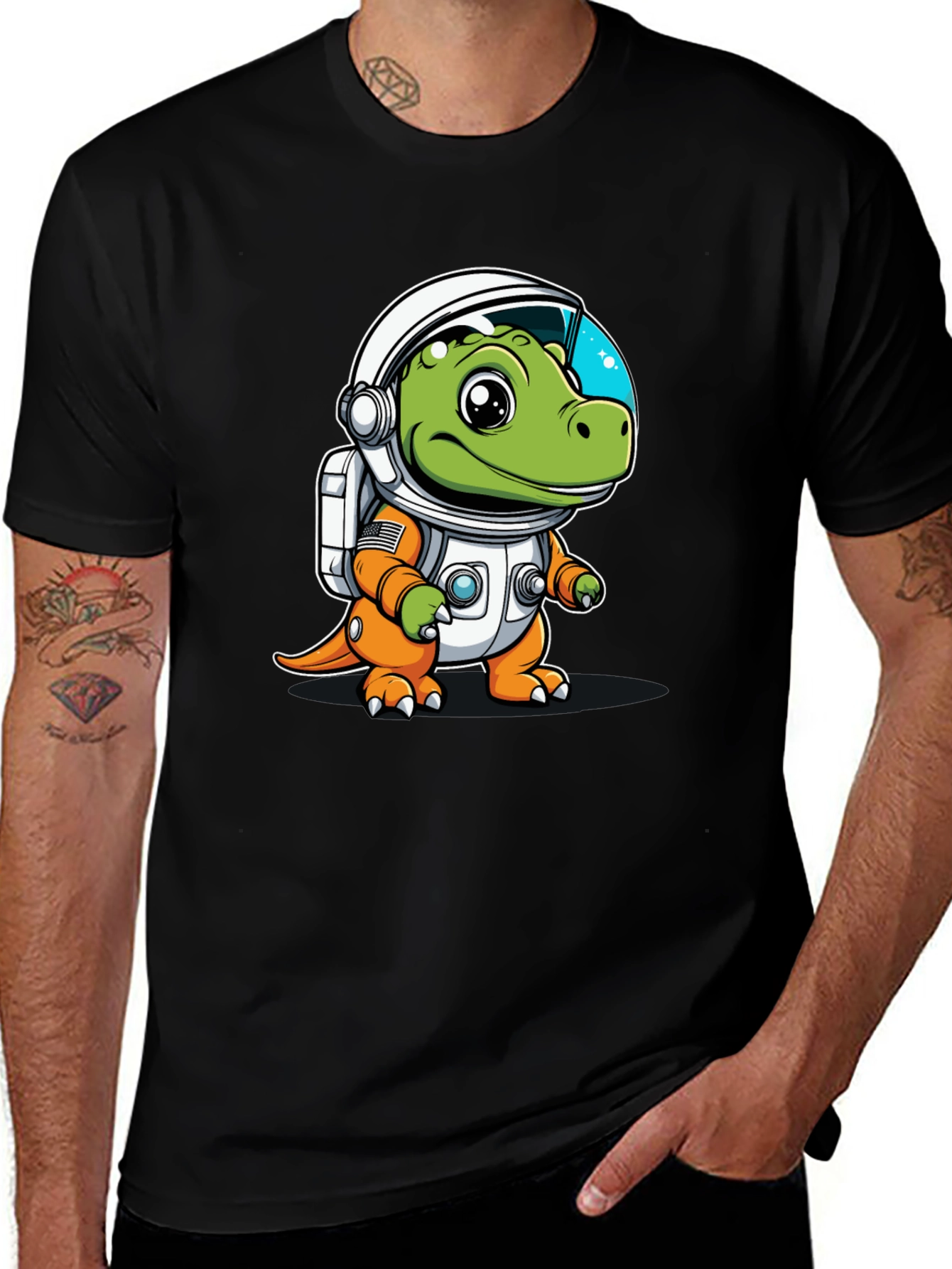 Dino Astronaut Black Graphic Tee