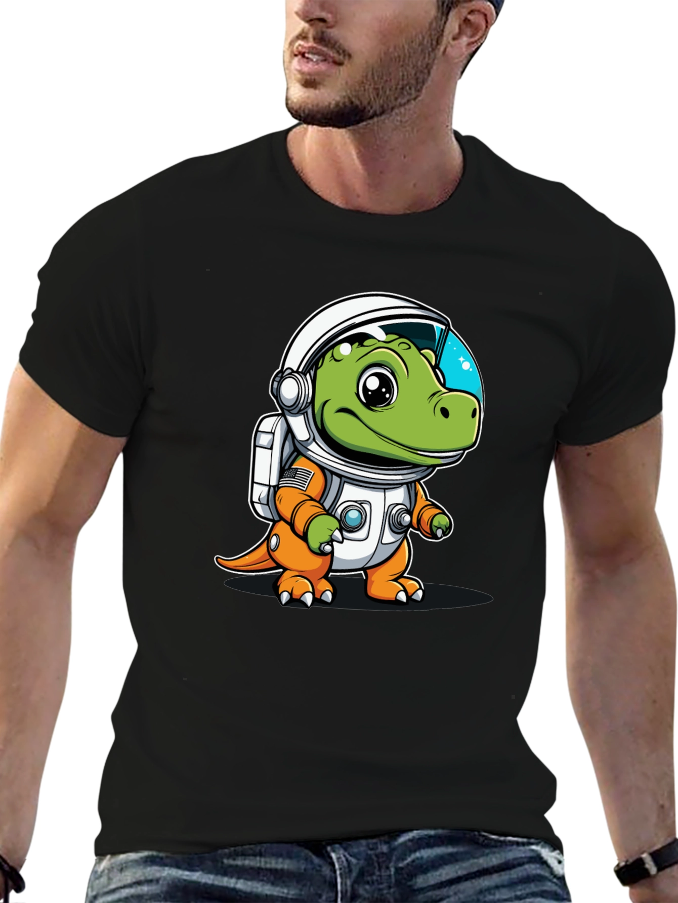 Dino Astronaut Black Graphic Tee