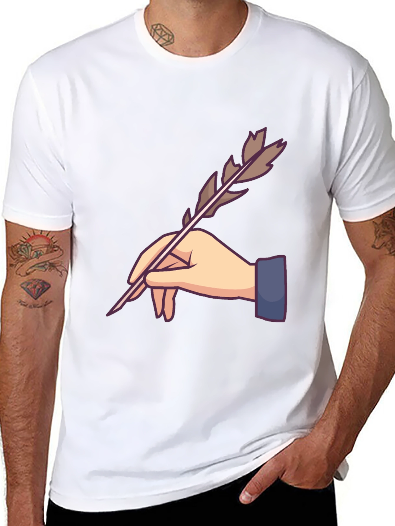 Feather Pen Graphic Tee - Artistic Design