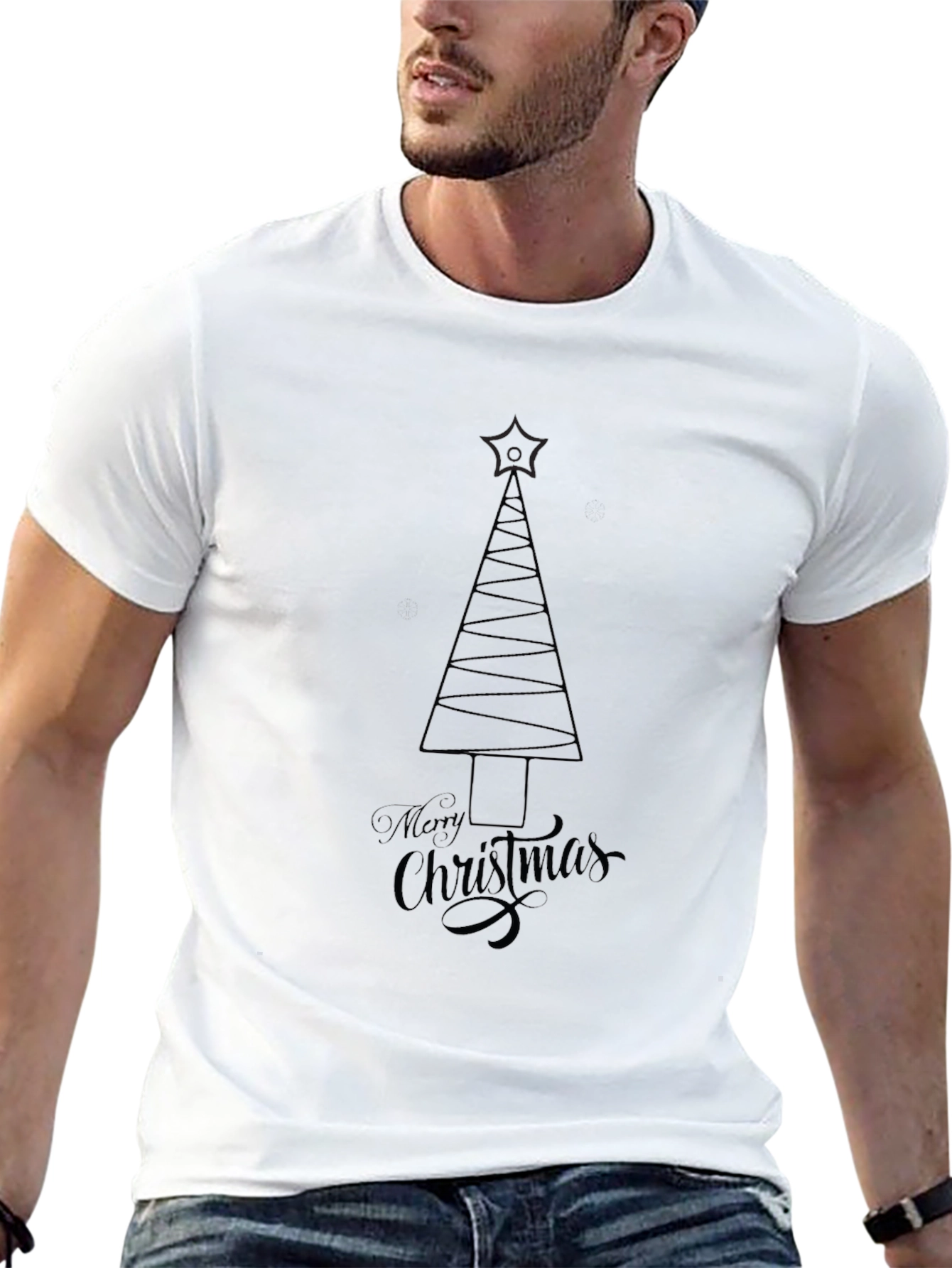 Merry Christmas Tree Graphic Tee - Black