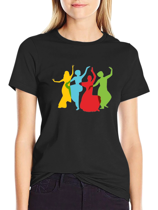 Colorful Dancer Silhouette Black T-Shirt