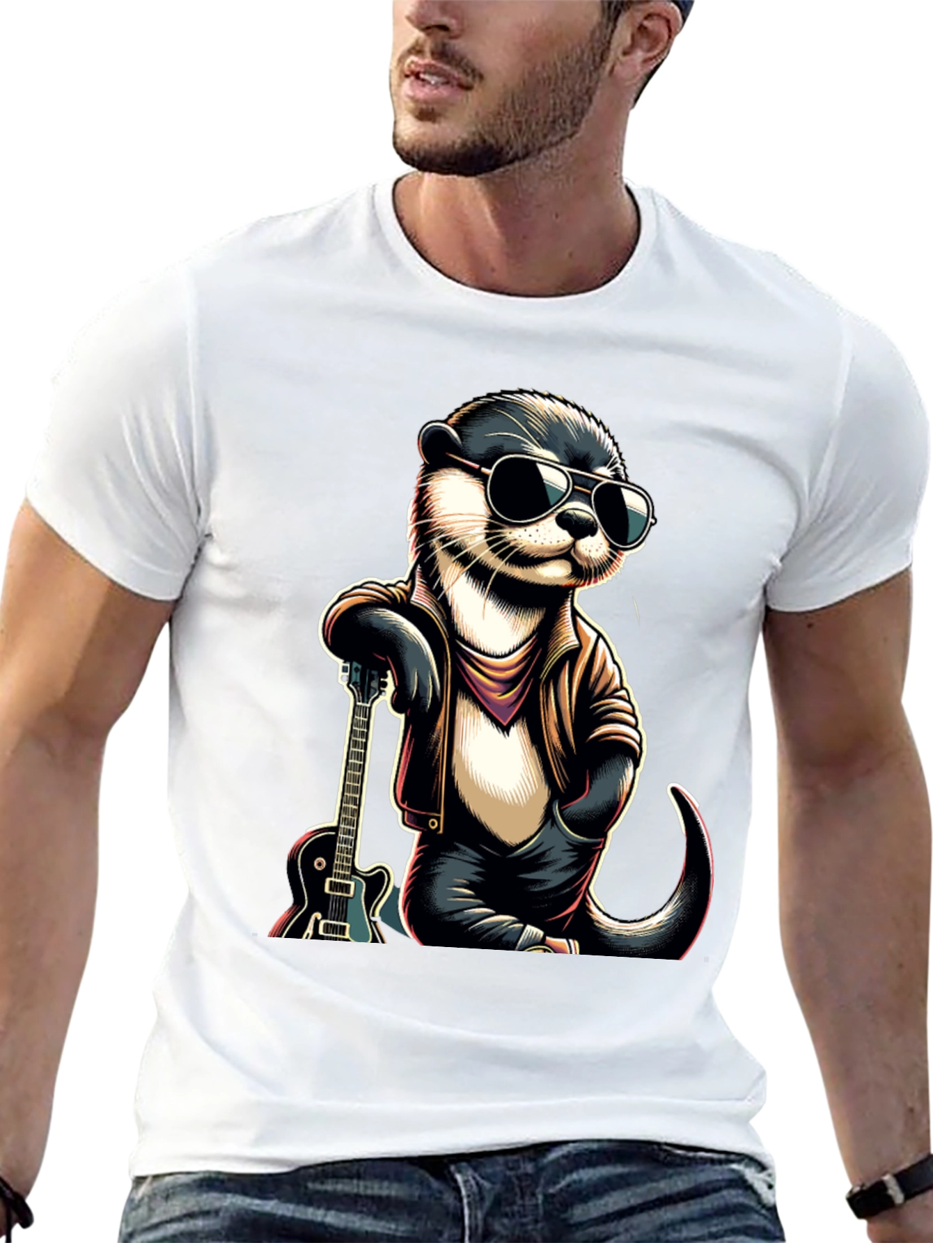 Cool Otter Guitarist Graphic Tee