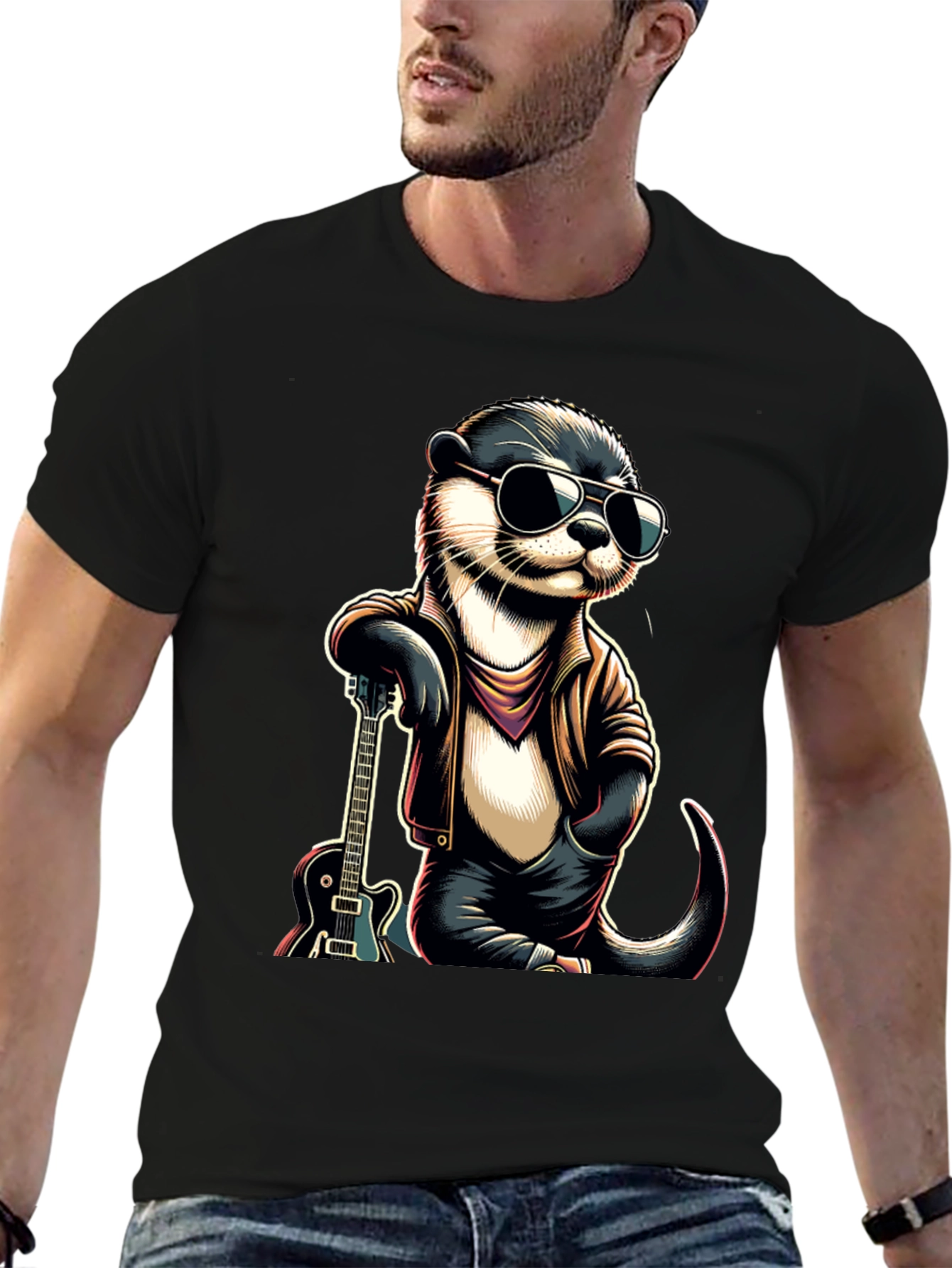 Cool Otter Guitarist Graphic Tee