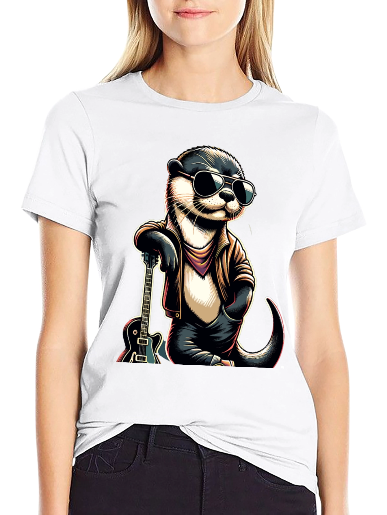 Cool Otter Guitarist Graphic Tee