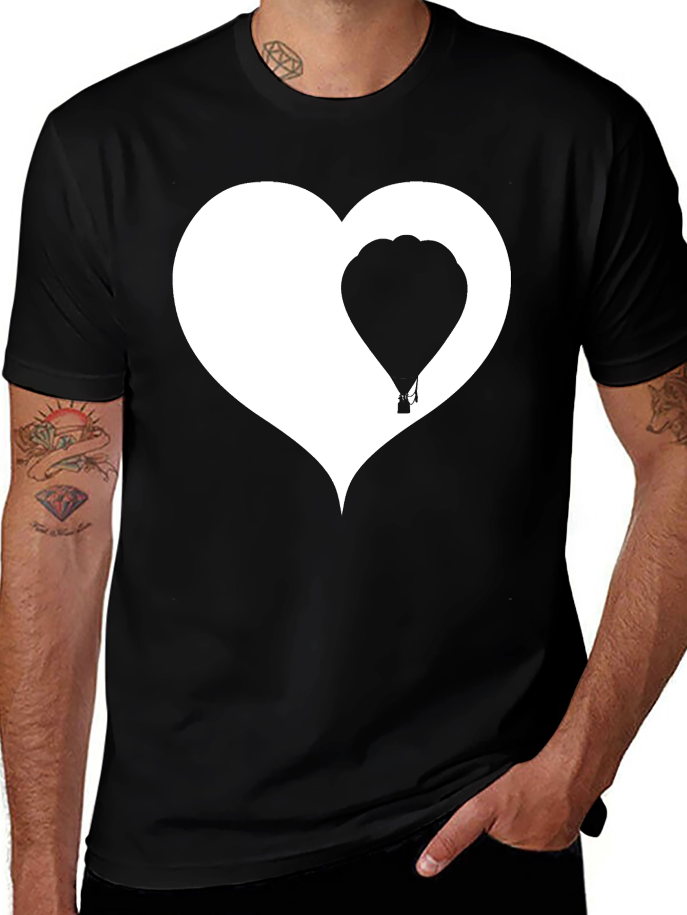 Heart Balloon Graphic Tee - Black Cotton Blend