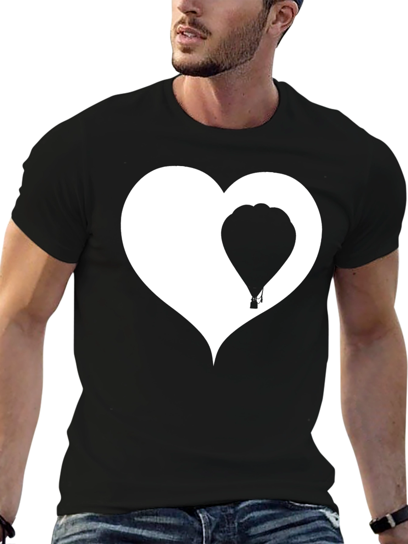 Heart Balloon Graphic Tee - Black Cotton Blend