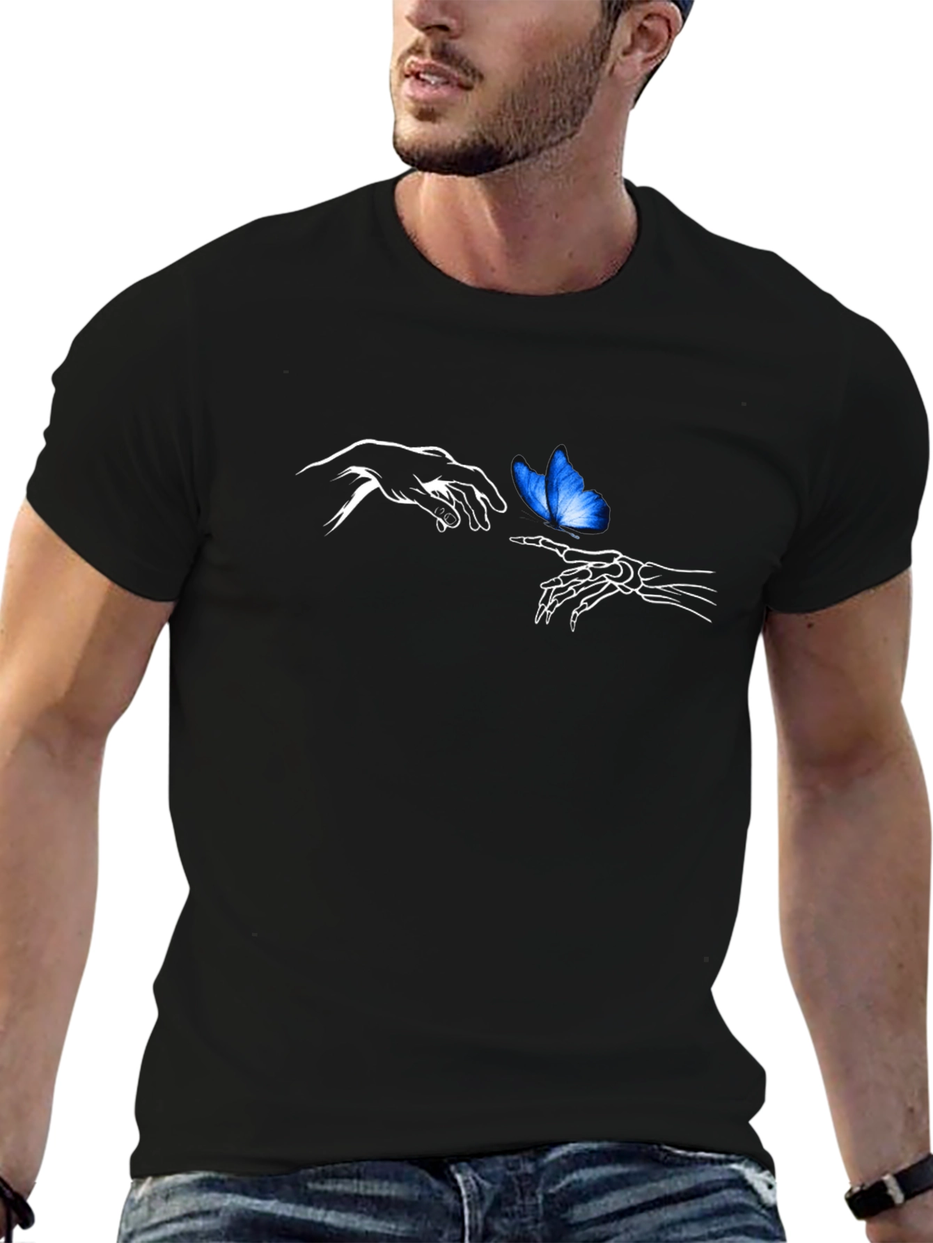Butterfly Touch Graphic Tee - Black Cotton Casual Shirt