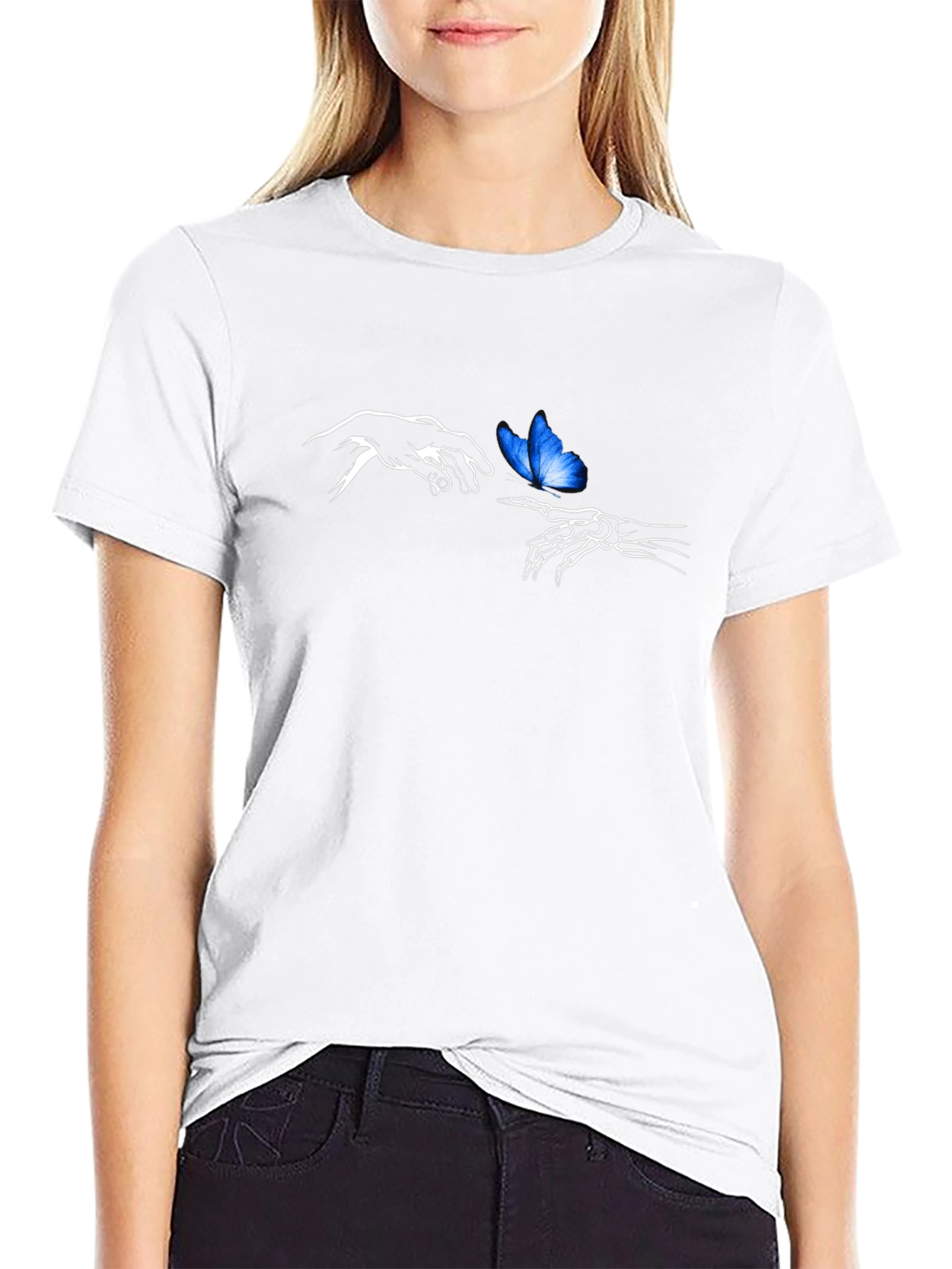 Butterfly Touch Graphic Tee - Black Cotton Casual Shirt