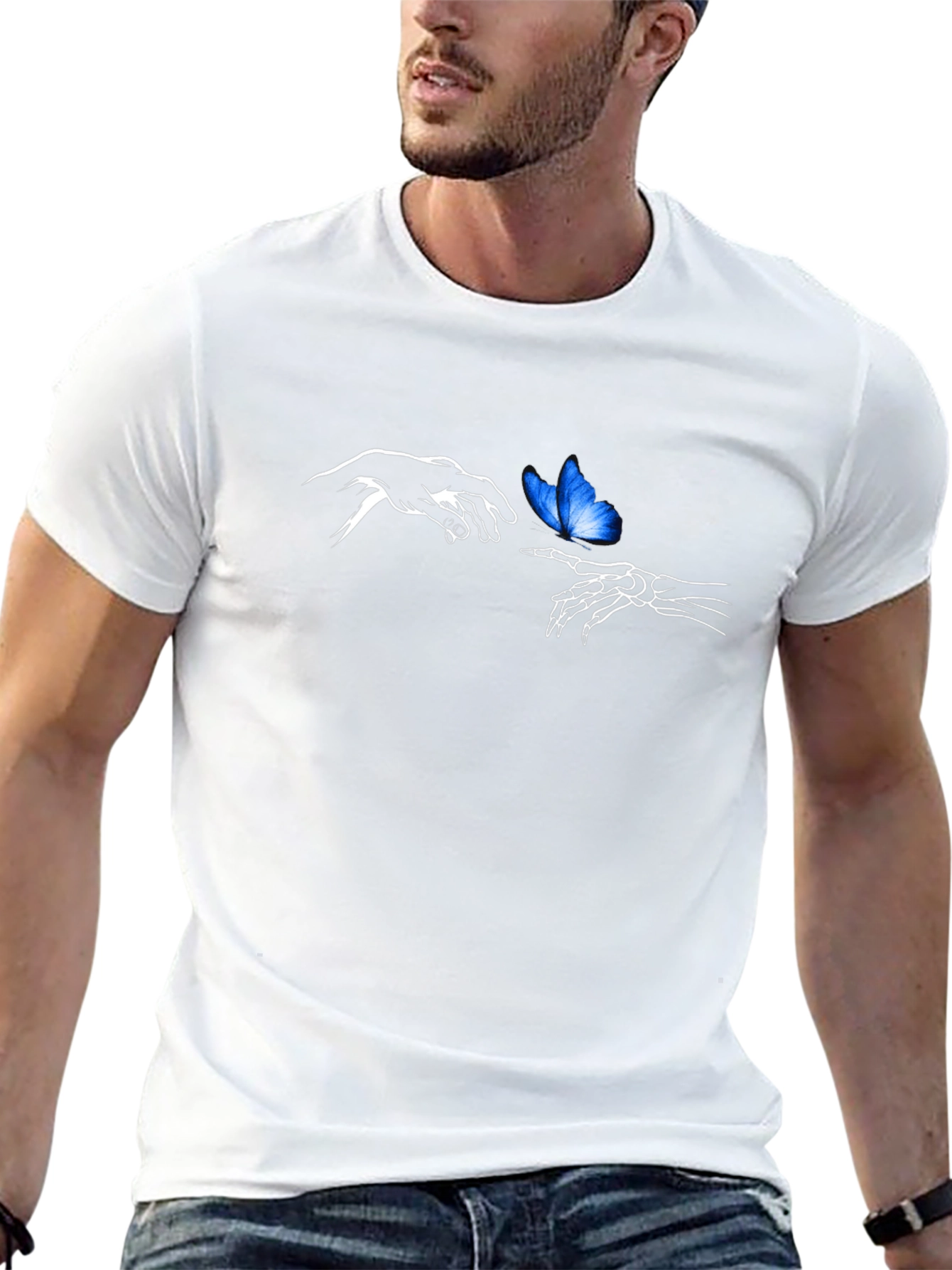 Butterfly Touch Graphic Tee - Black Cotton Casual Shirt