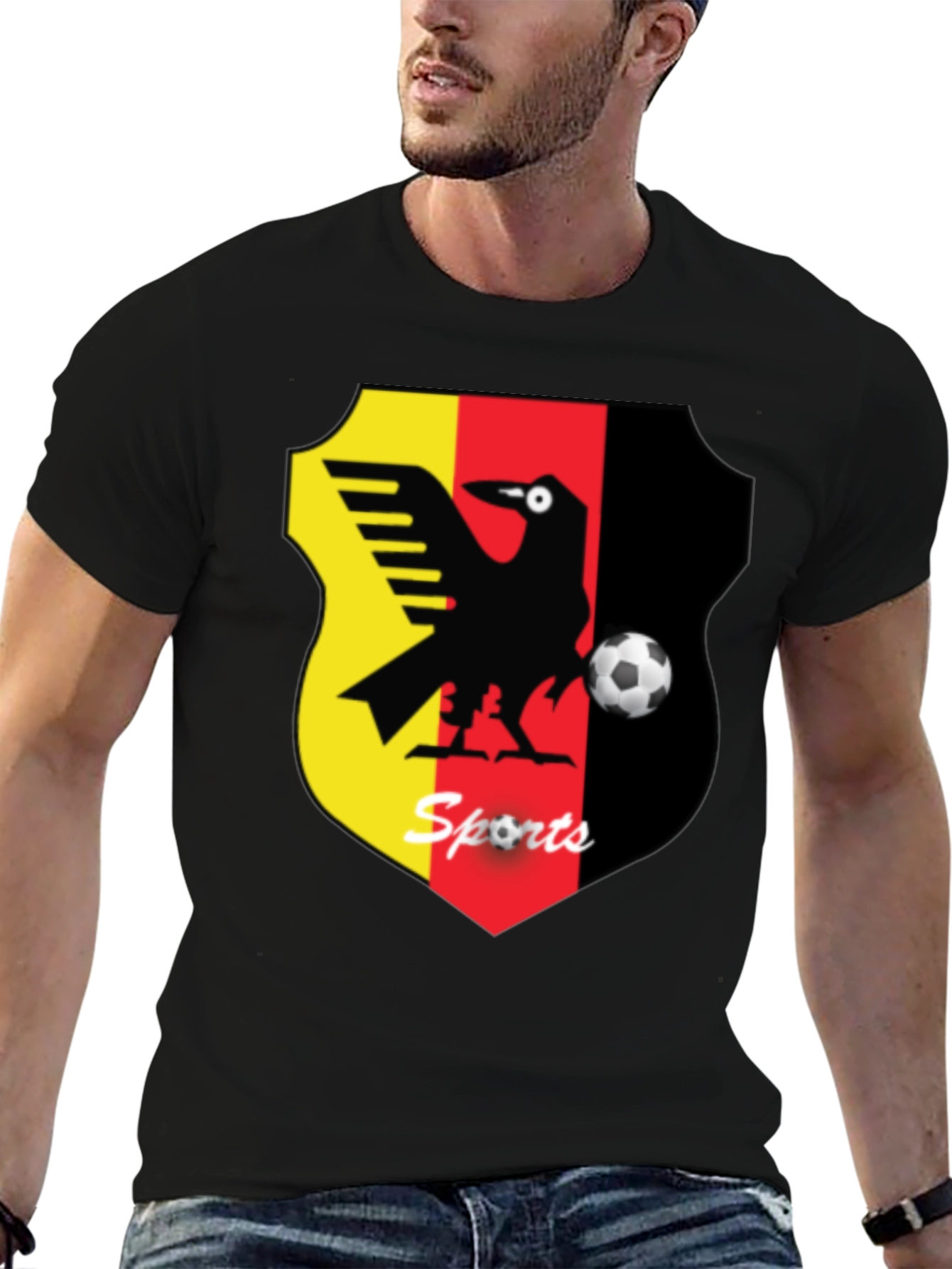 Mens Black T-Shirt with Sports Emblem