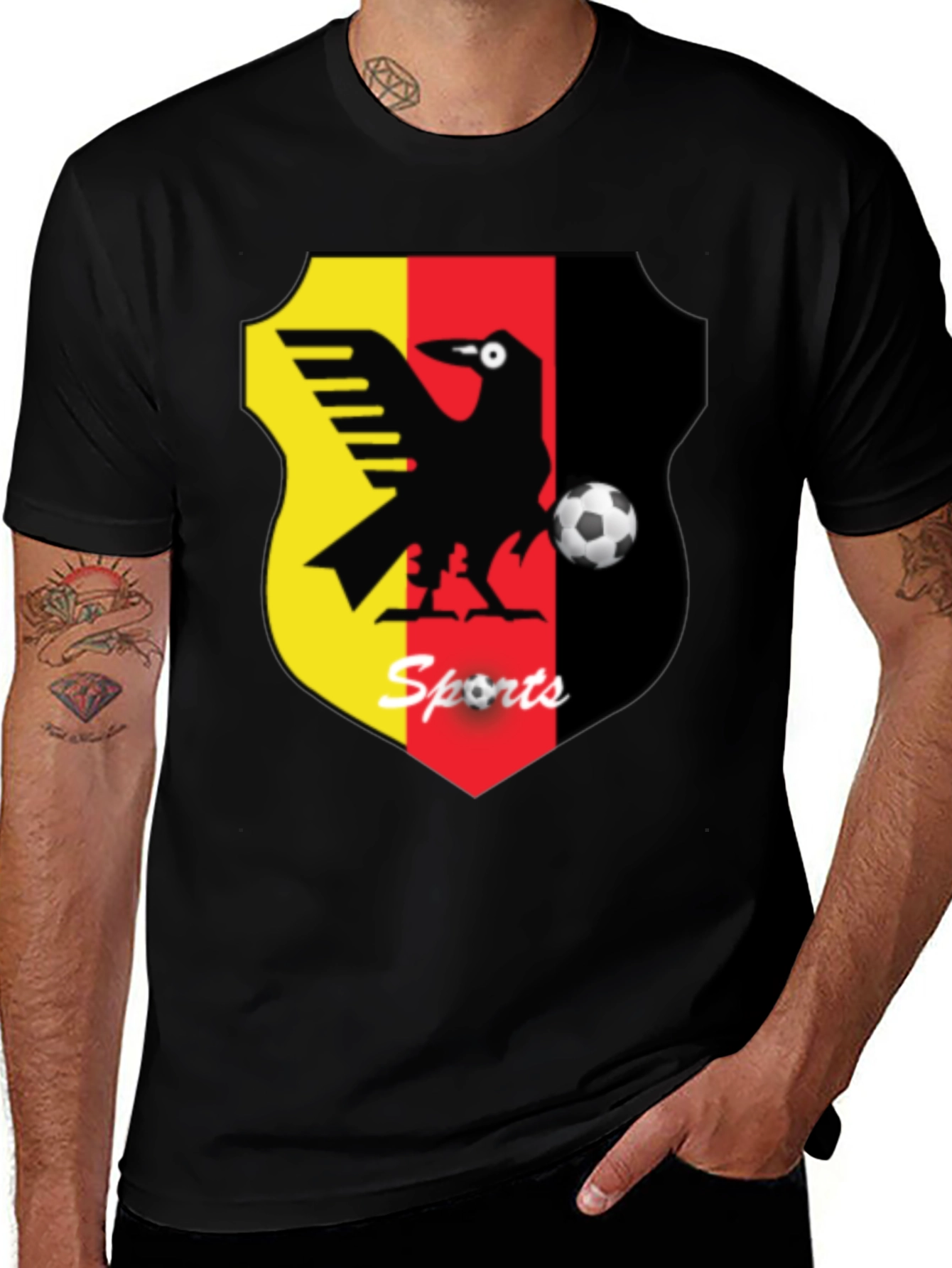 Mens Black T-Shirt with Sports Emblem