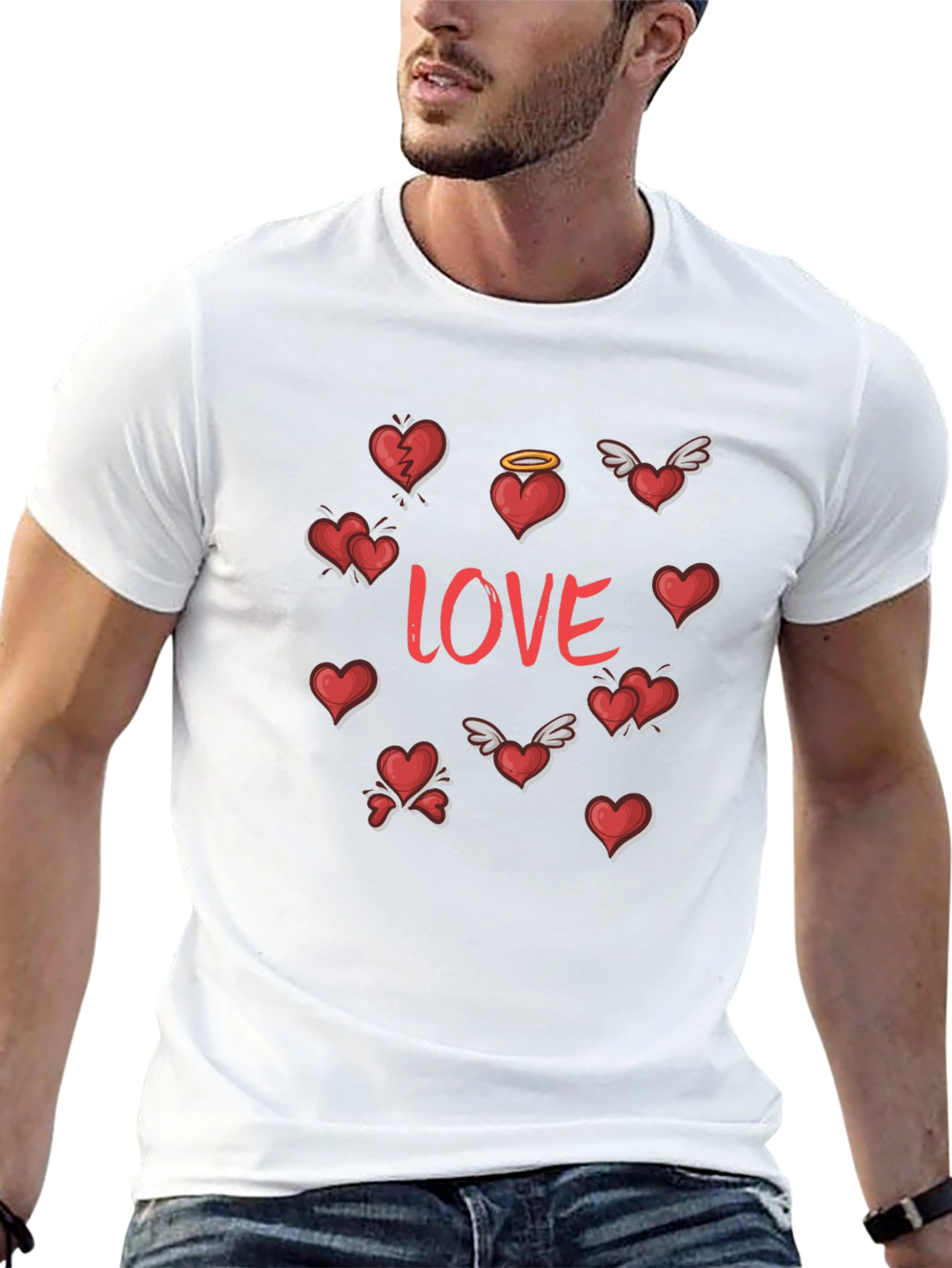 Love Hearts Graphic Tee - Stylish Valentines Shirt