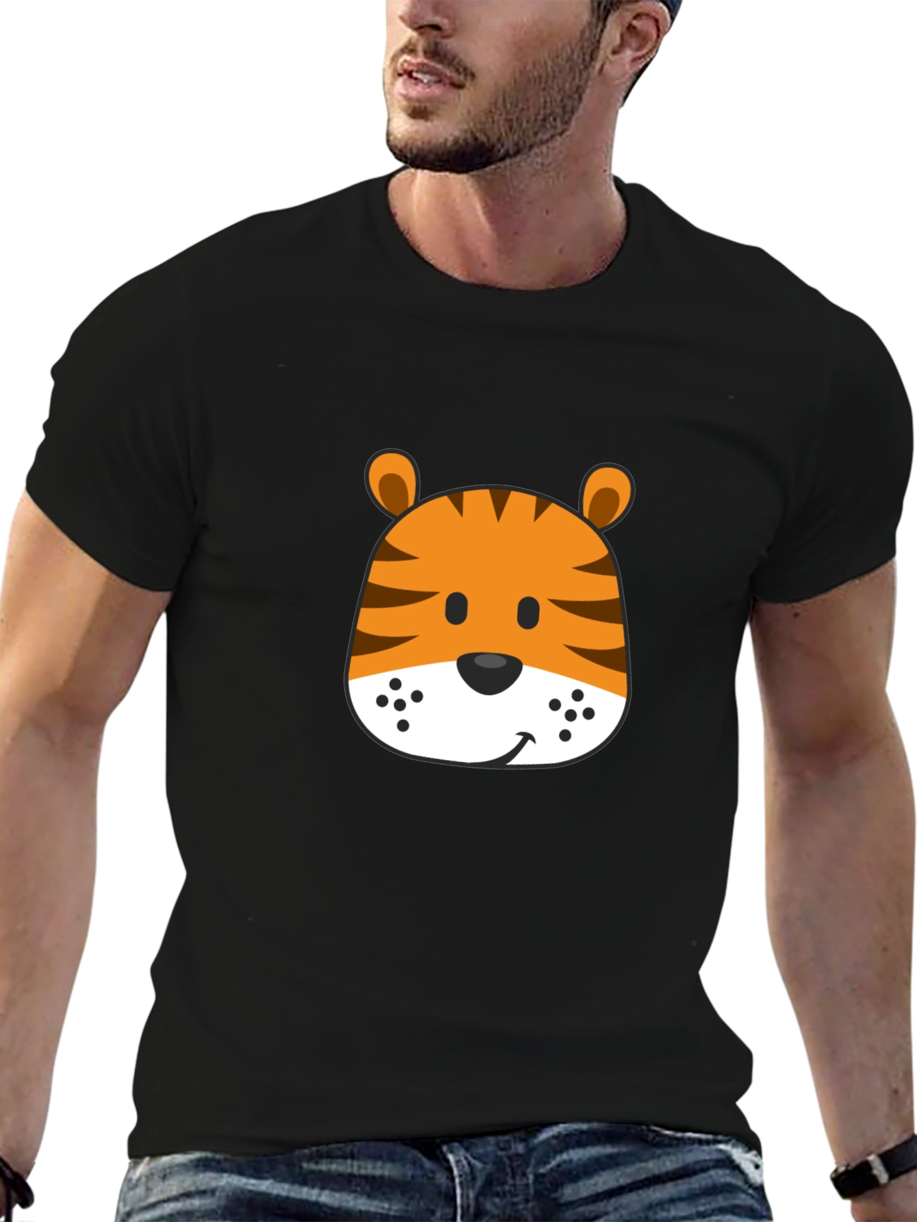 Fun Tiger Graphic Tee - Soft Black Cotton Shirt