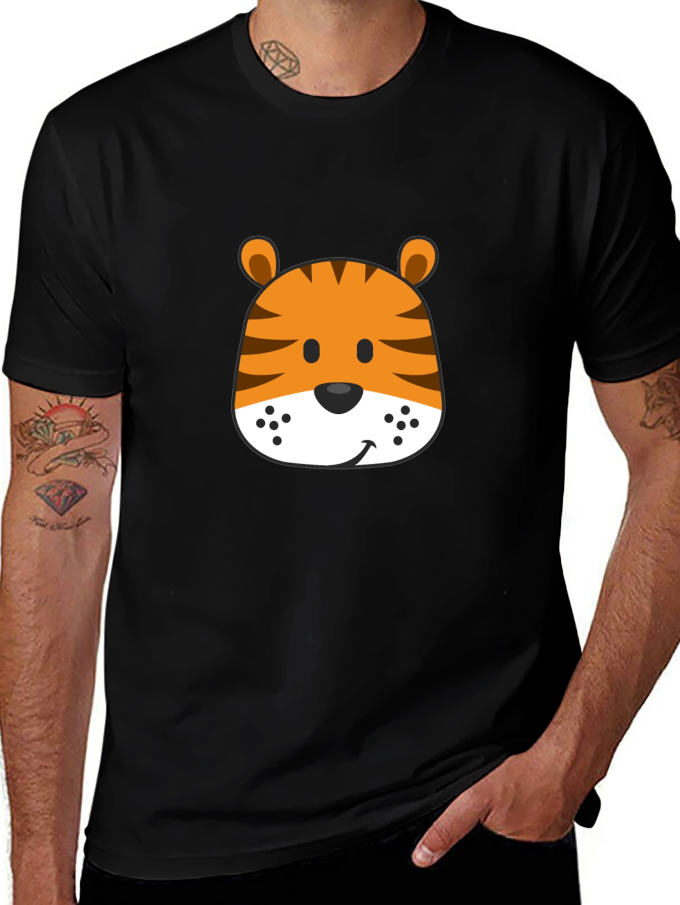 Fun Tiger Graphic Tee - Soft Black Cotton Shirt
