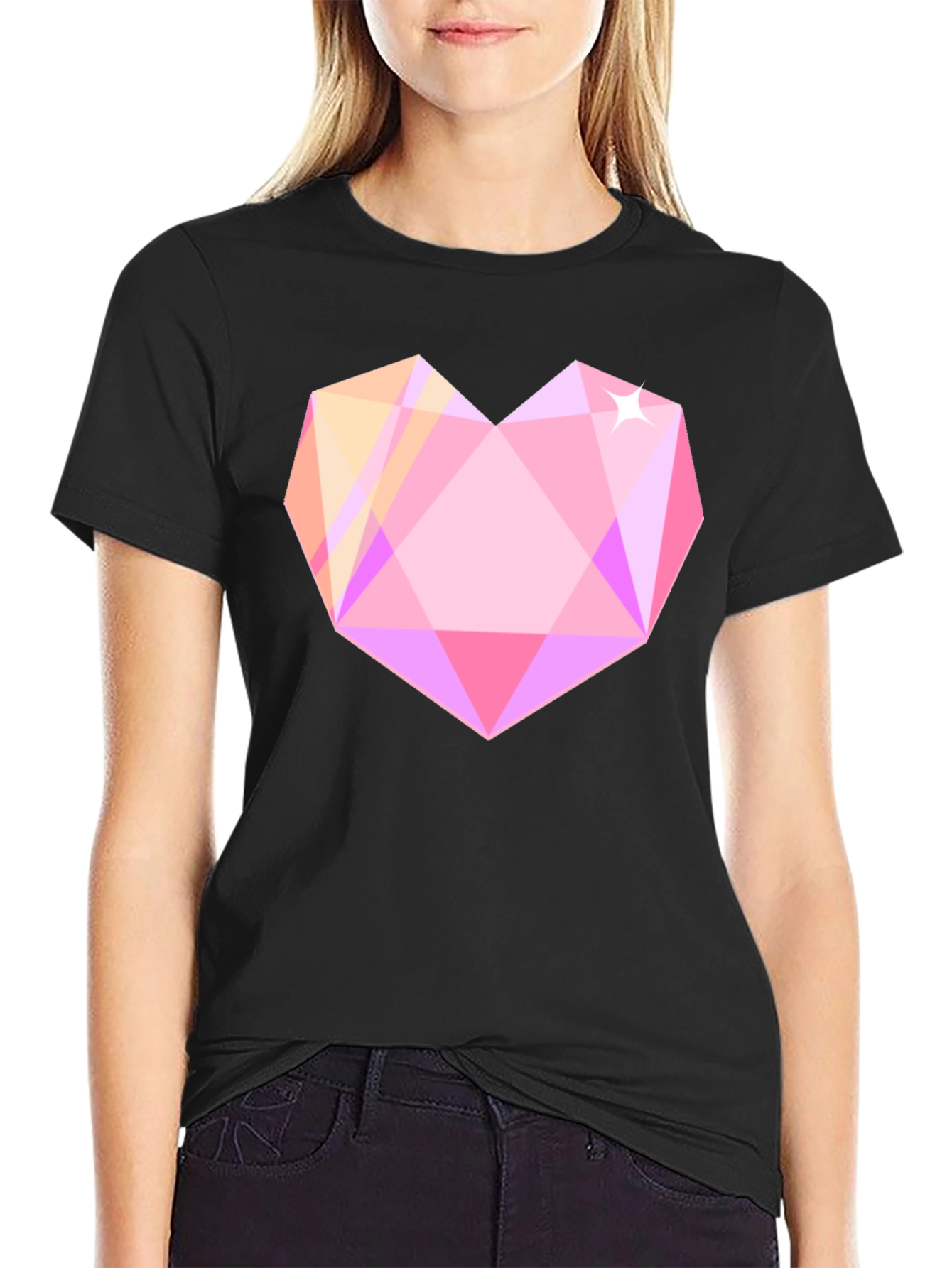 Geometric Heart Graphic Tee - Black Cotton Blend Shirt