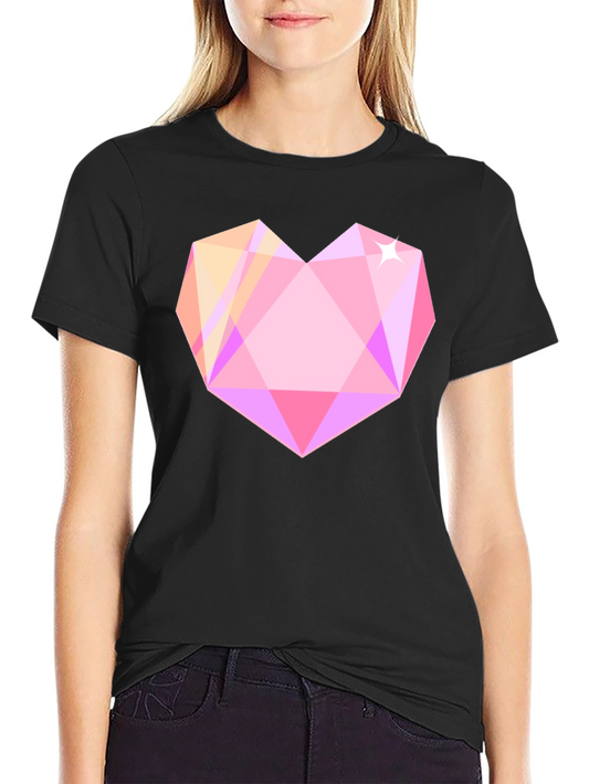 Geometric Heart Graphic Tee - Black Cotton Blend Shirt