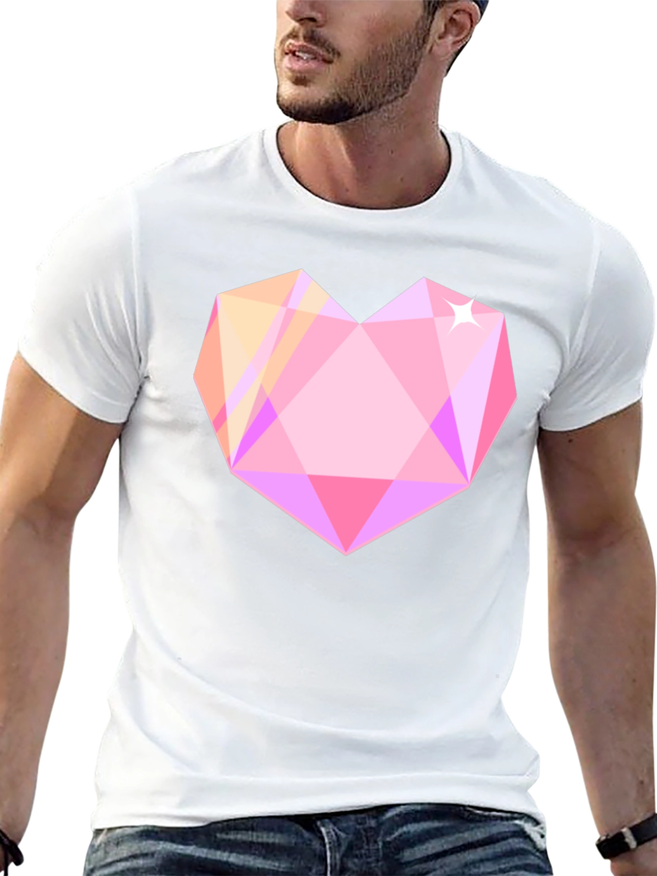Geometric Heart Graphic Tee - Black Cotton Blend Shirt