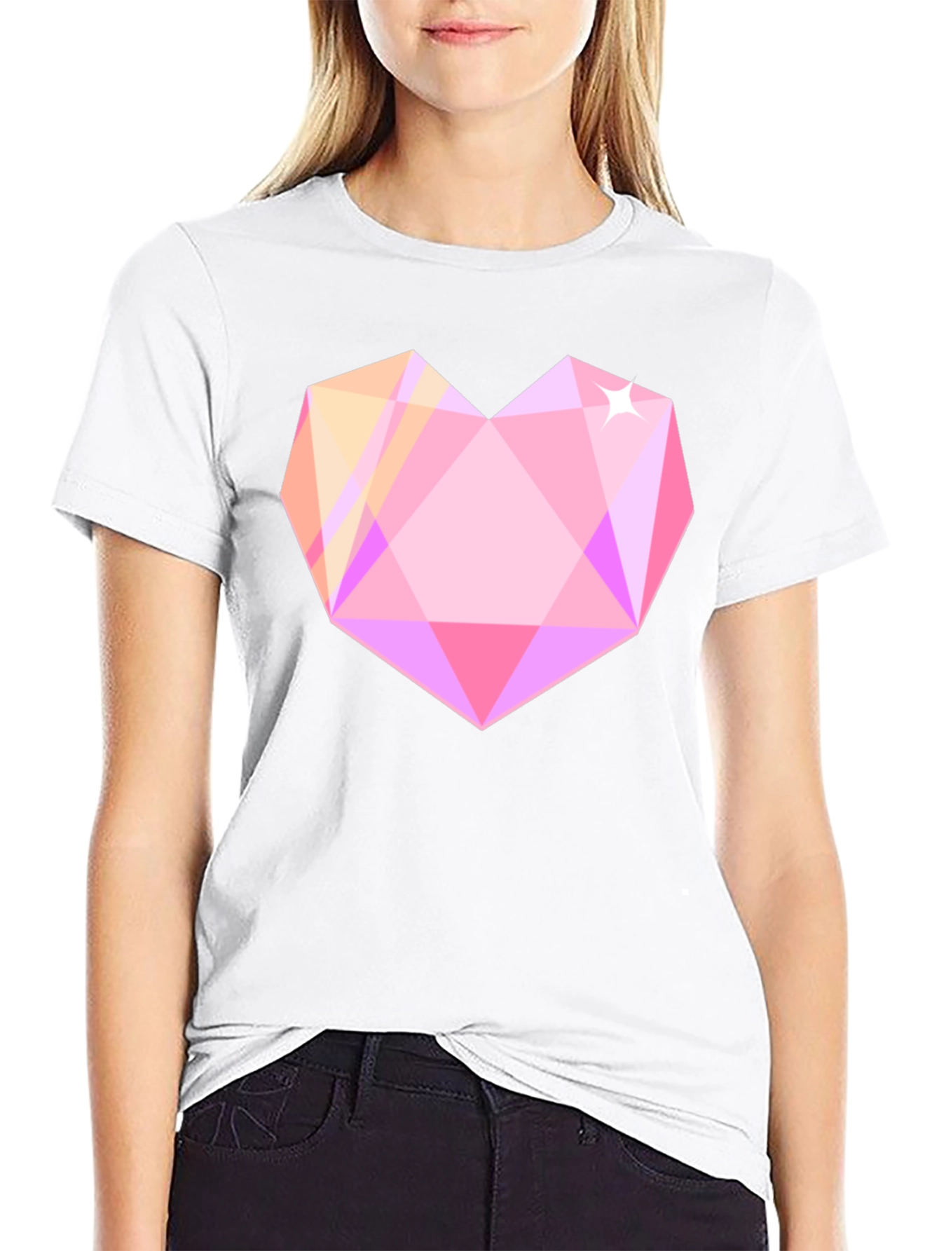 Geometric Heart Graphic Tee - Black Cotton Blend Shirt