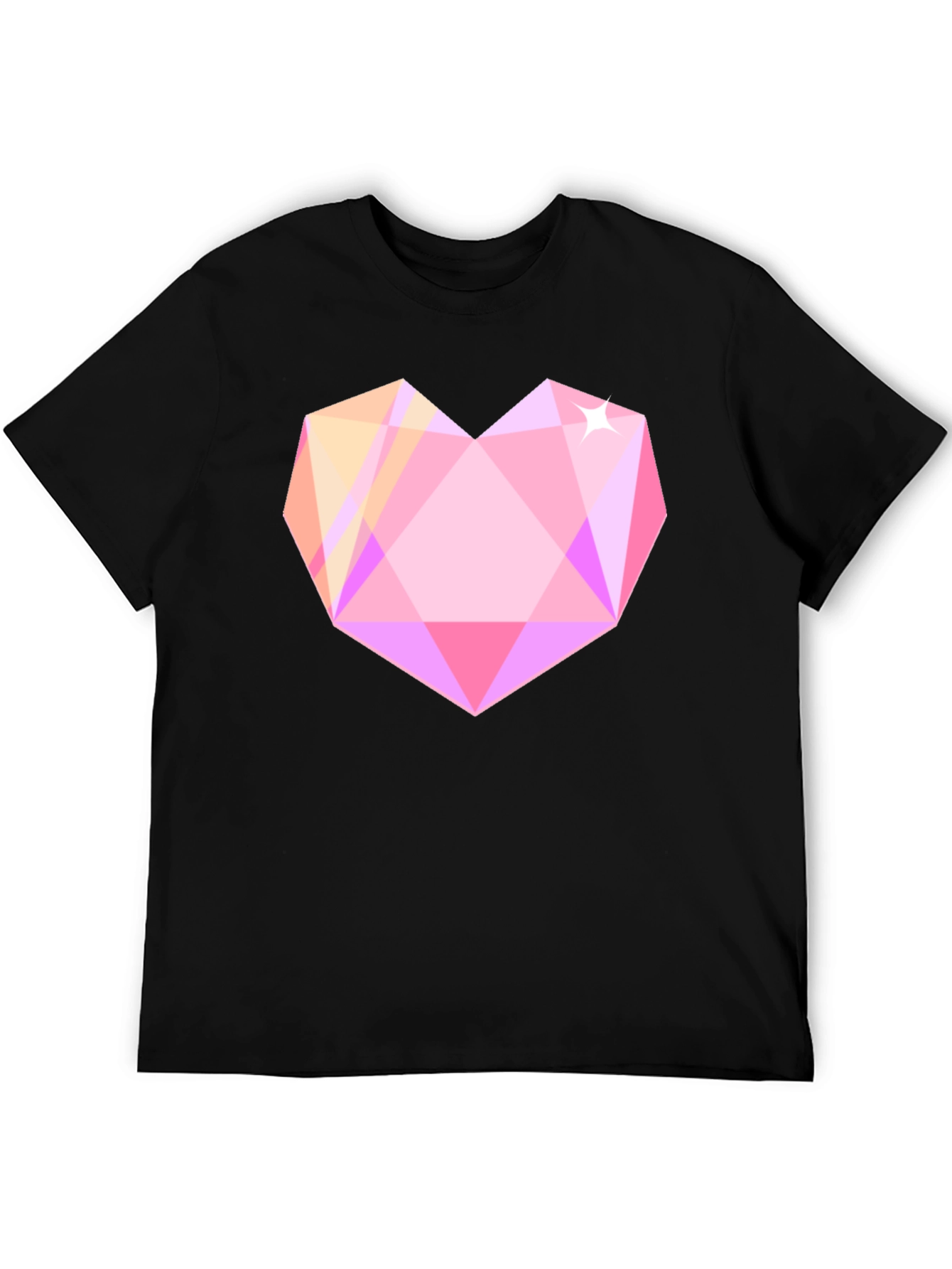 Geometric Heart Graphic Tee - Black Cotton Blend Shirt