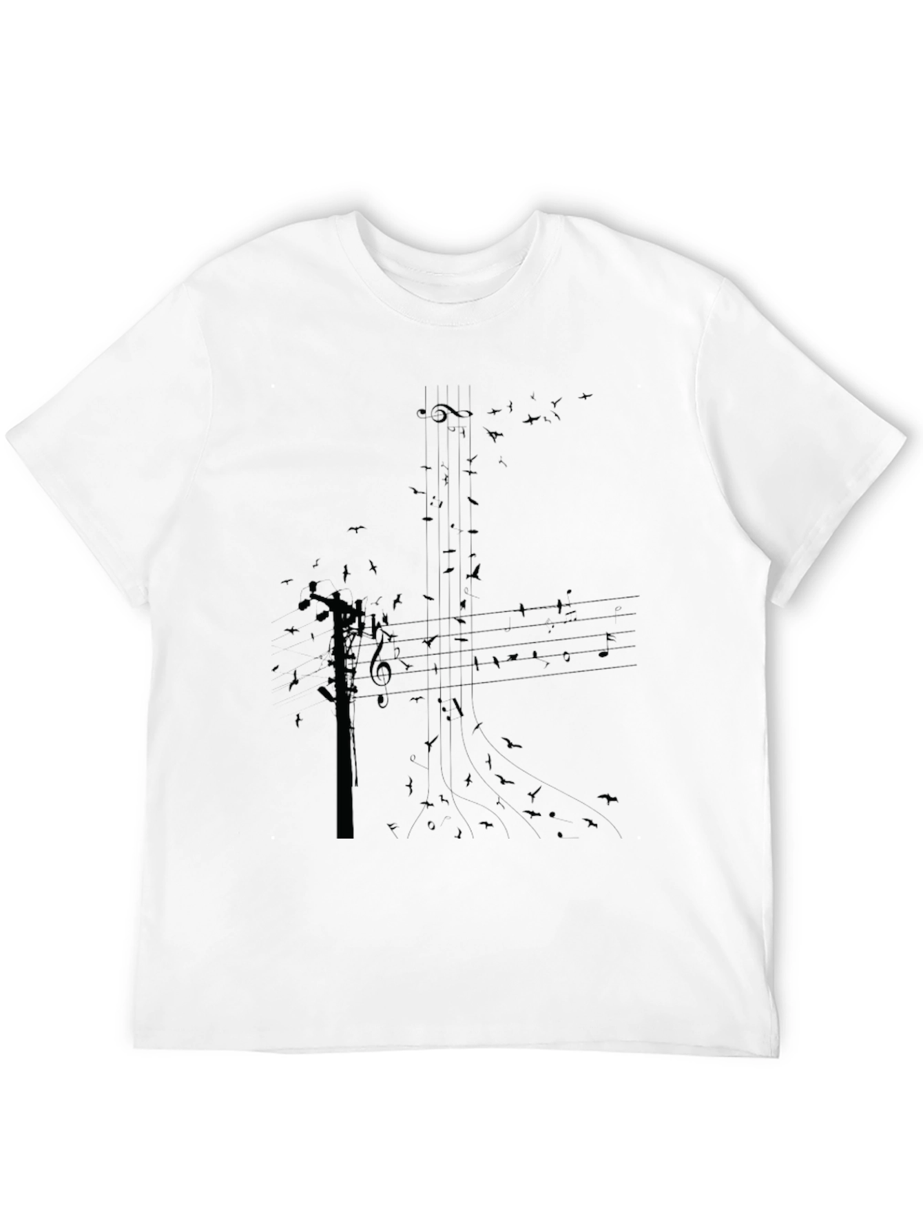 Black Graphic Tee: Music Notes & Birds