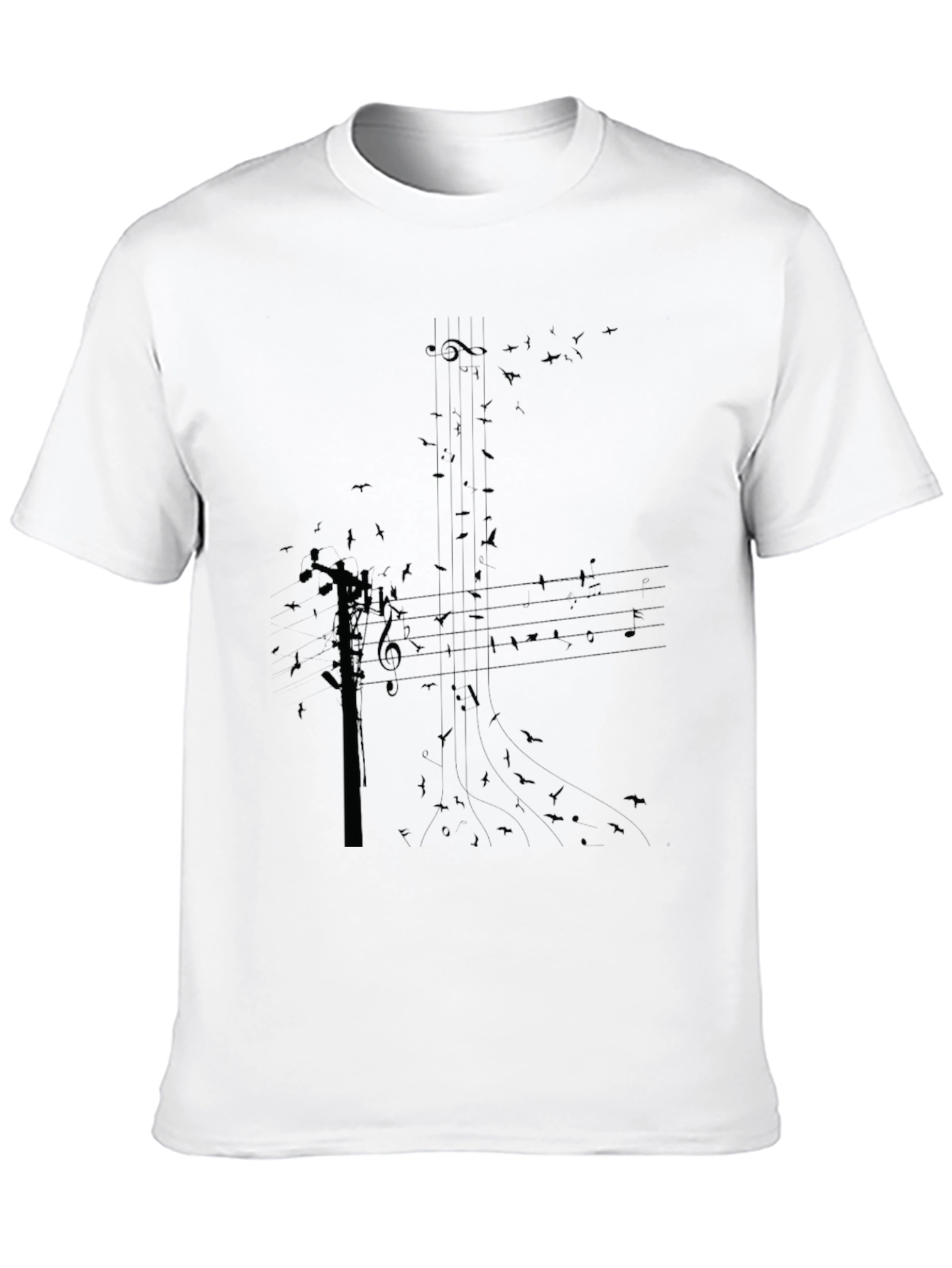 Black Graphic Tee: Music Notes & Birds