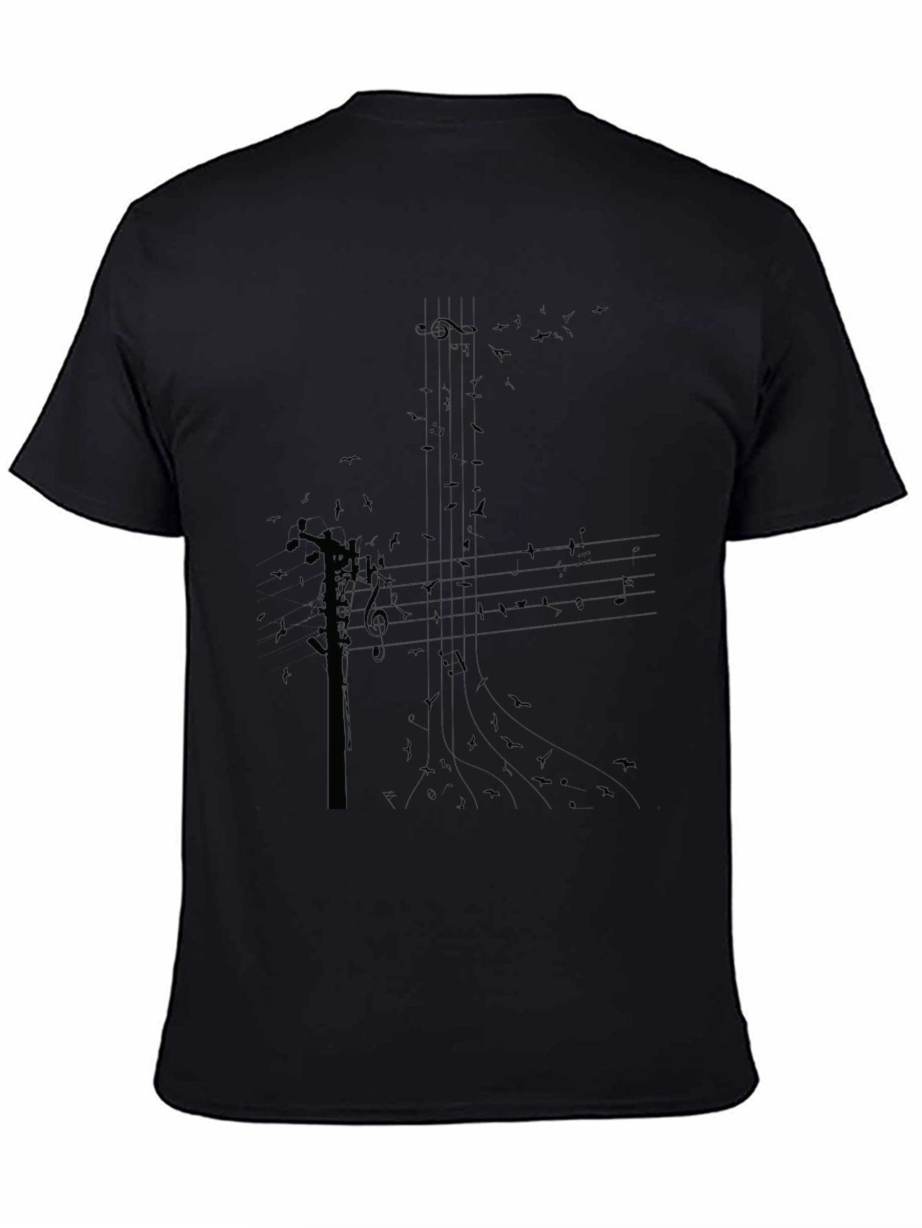 Black Graphic Tee: Music Notes & Birds