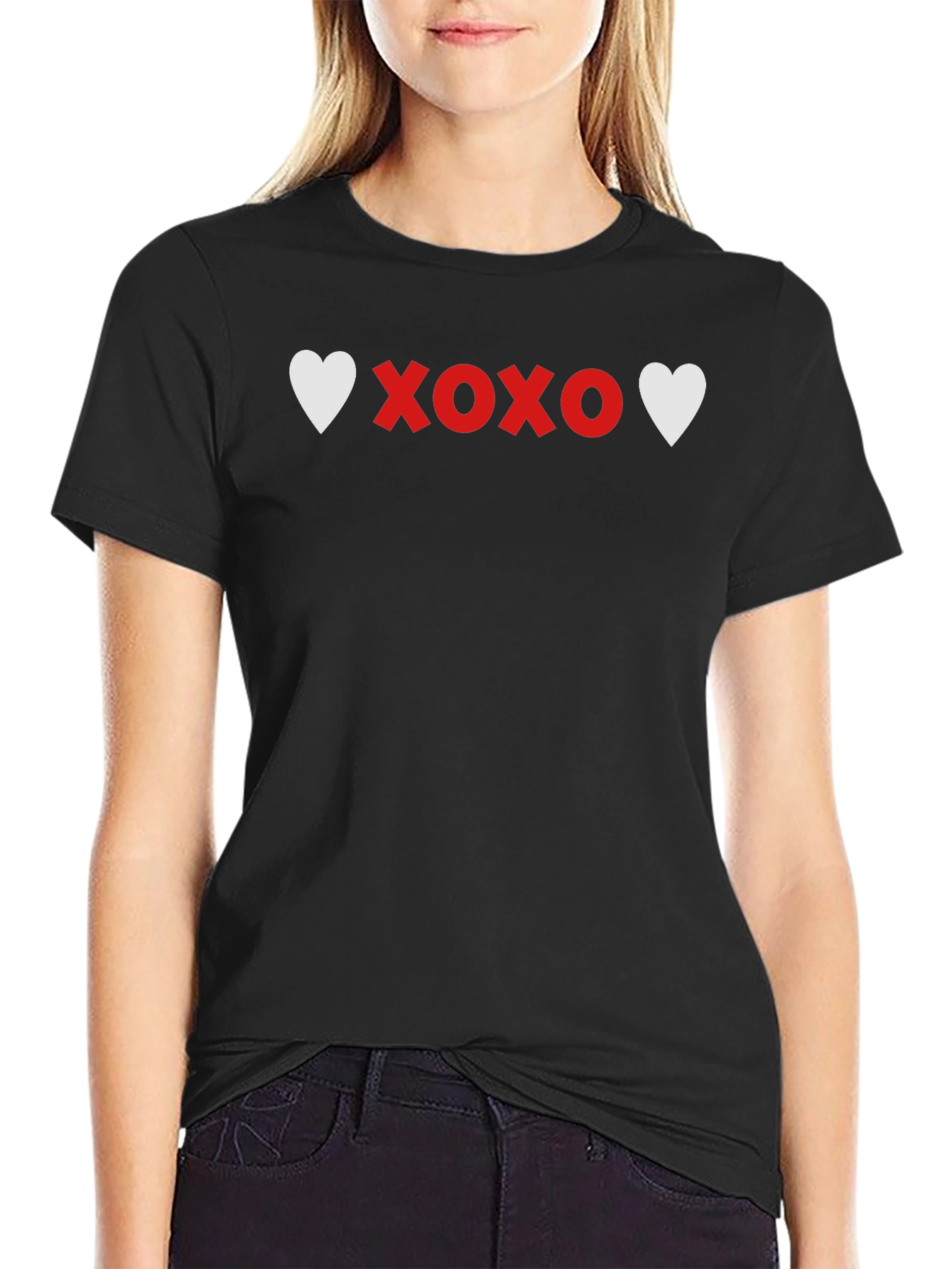 Heart XOXO Graphic Tee - Soft Black Casual T-Shirt
