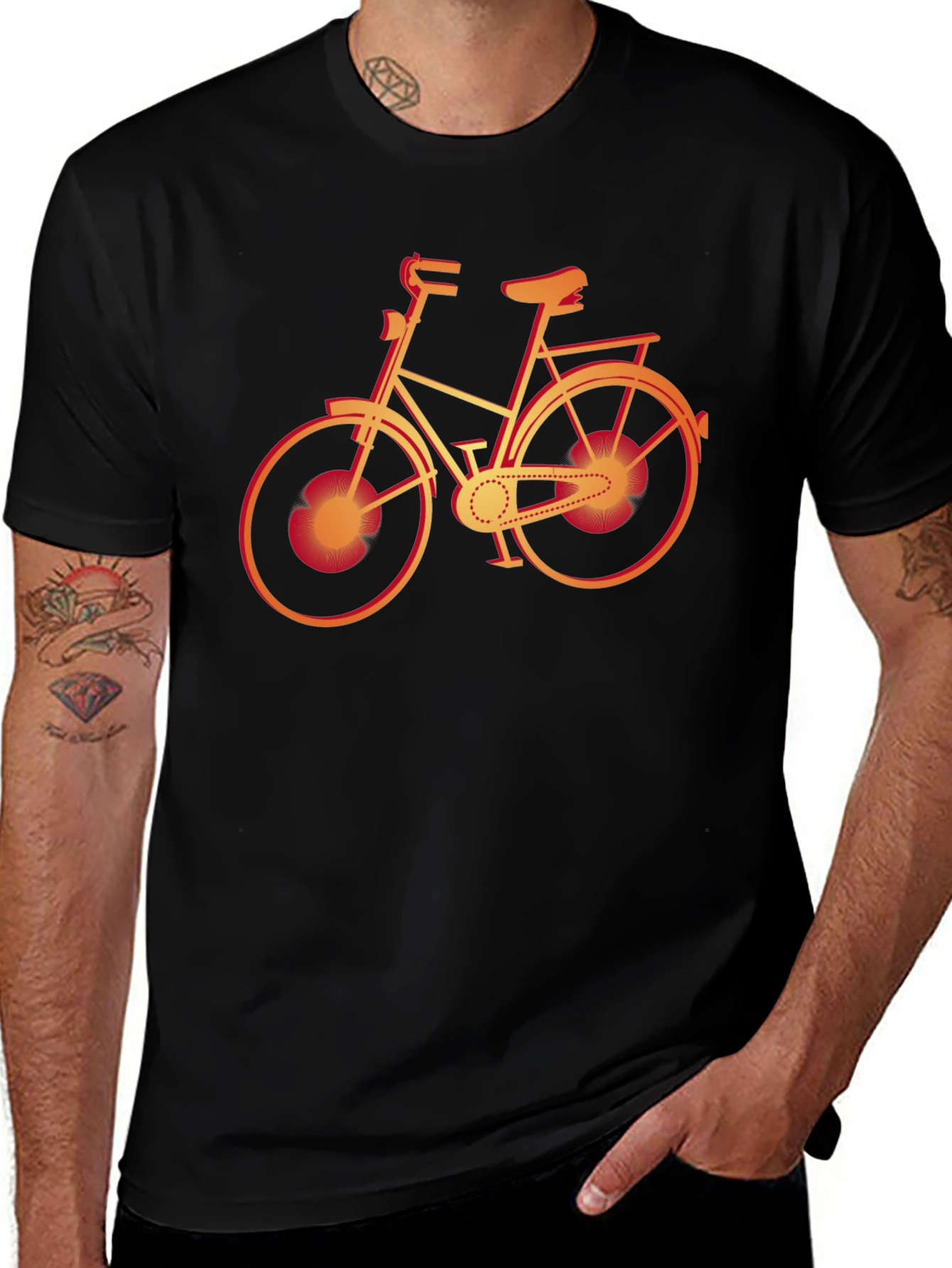 Mens Black T-Shirt with Bicycle Graphic