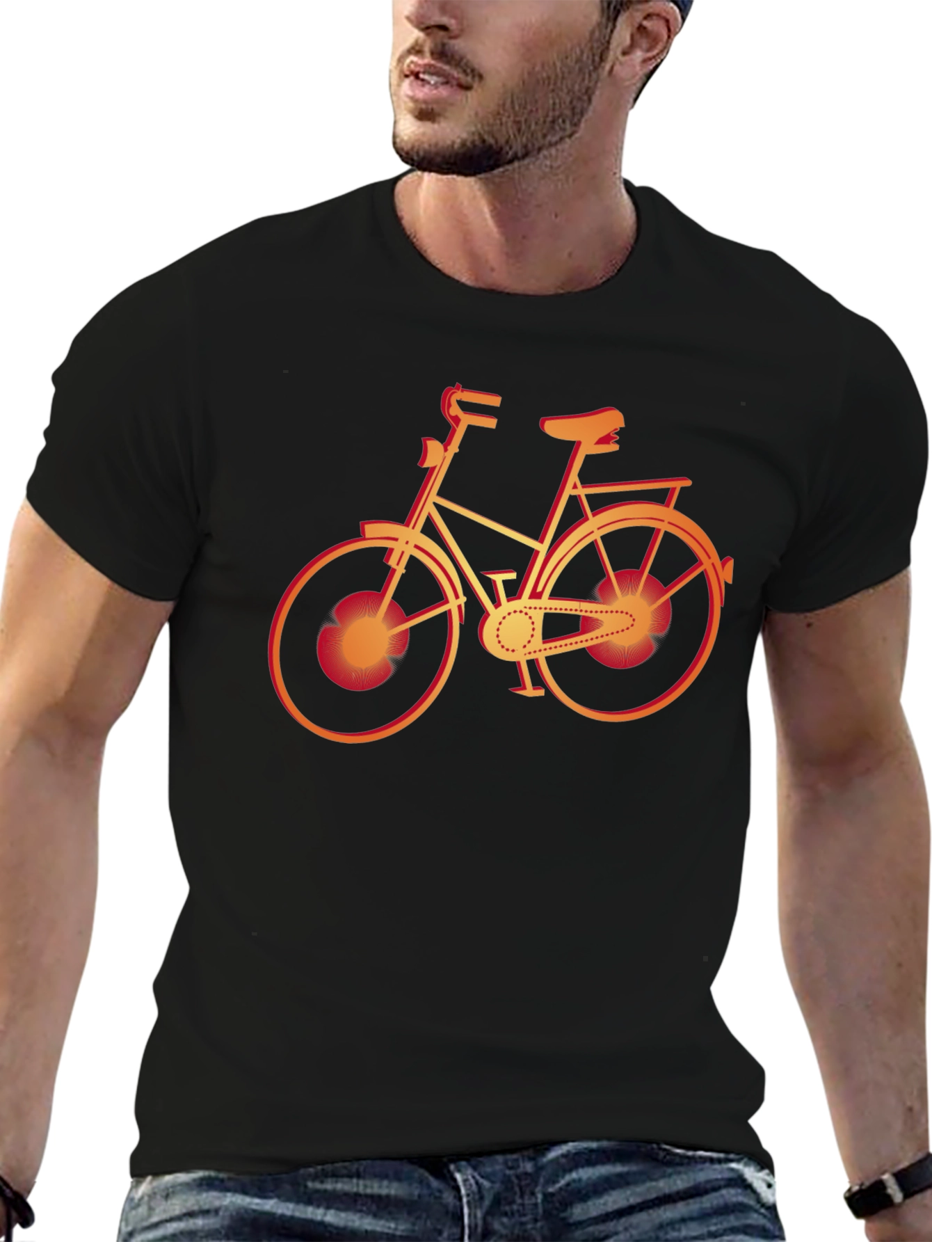 Mens Black T-Shirt with Bicycle Graphic