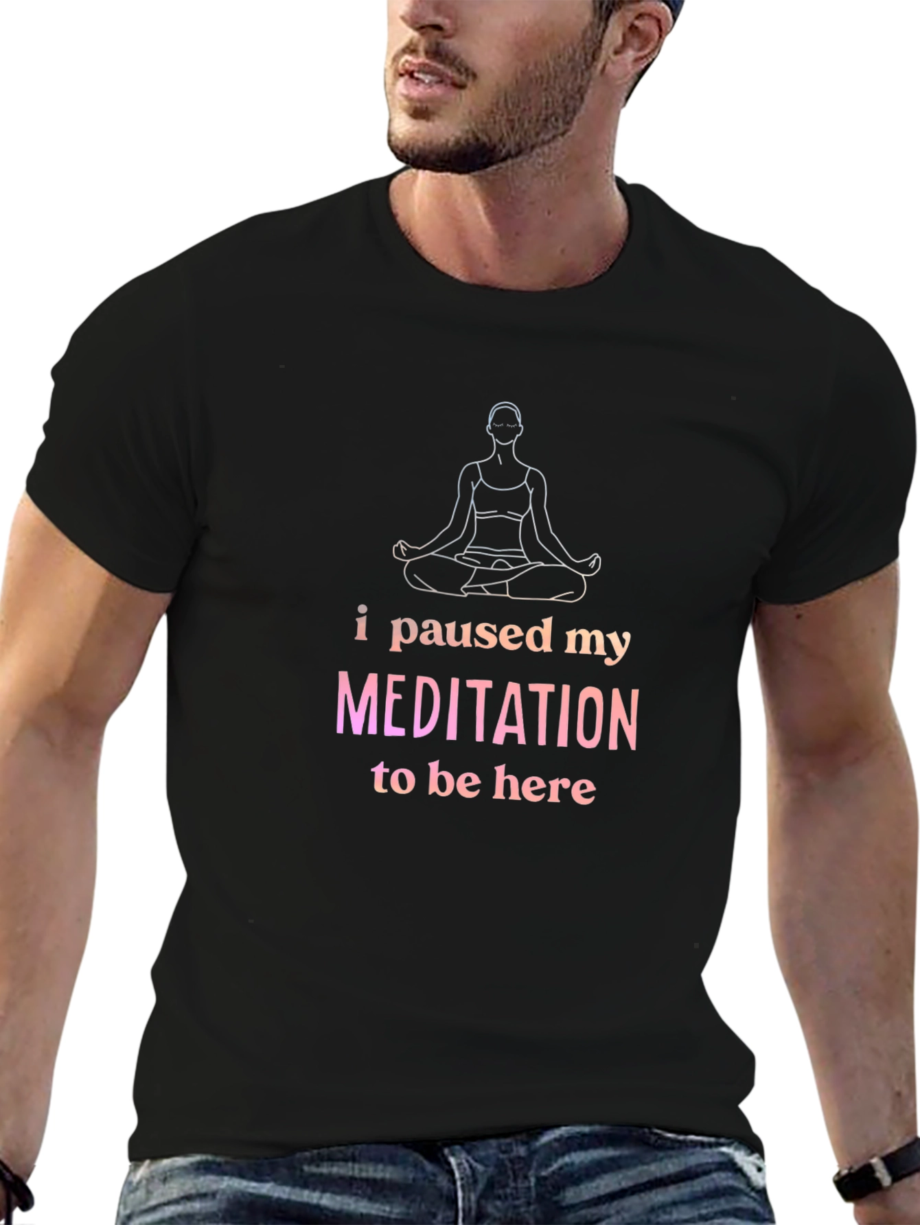 Meditation Pause Graphic Tee - Black Relaxed Fit