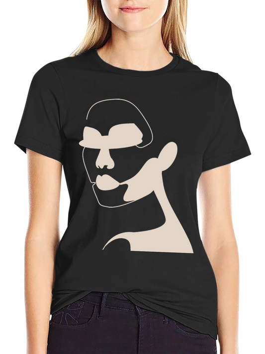 Abstract Face Line Art Graphic Tee - Modern Minimalist Design