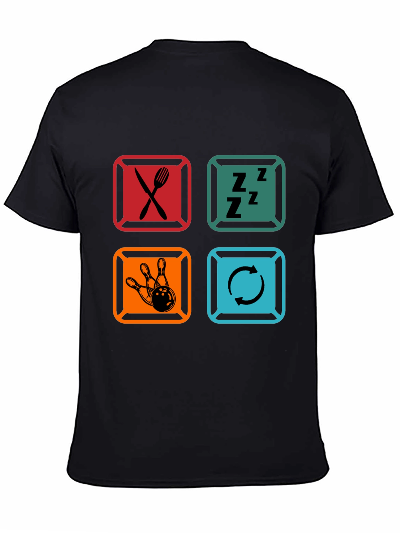 Eat Sleep Bowl Repeat Black Graphic T-Shirt