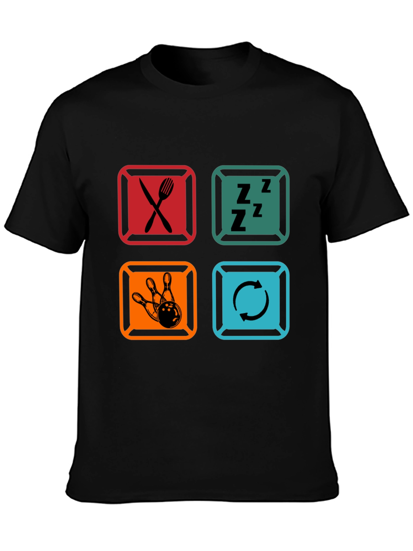 Eat Sleep Bowl Repeat Black Graphic T-Shirt
