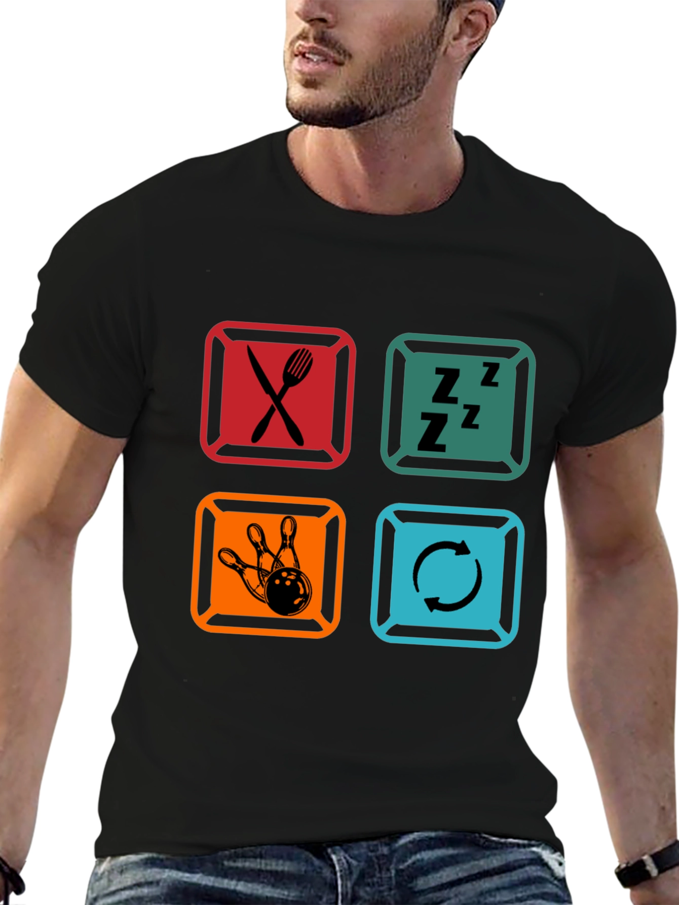 Eat Sleep Bowl Repeat Black Graphic T-Shirt