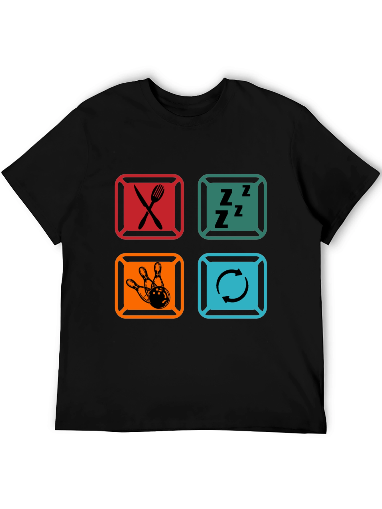 Eat Sleep Bowl Repeat Black Graphic T-Shirt