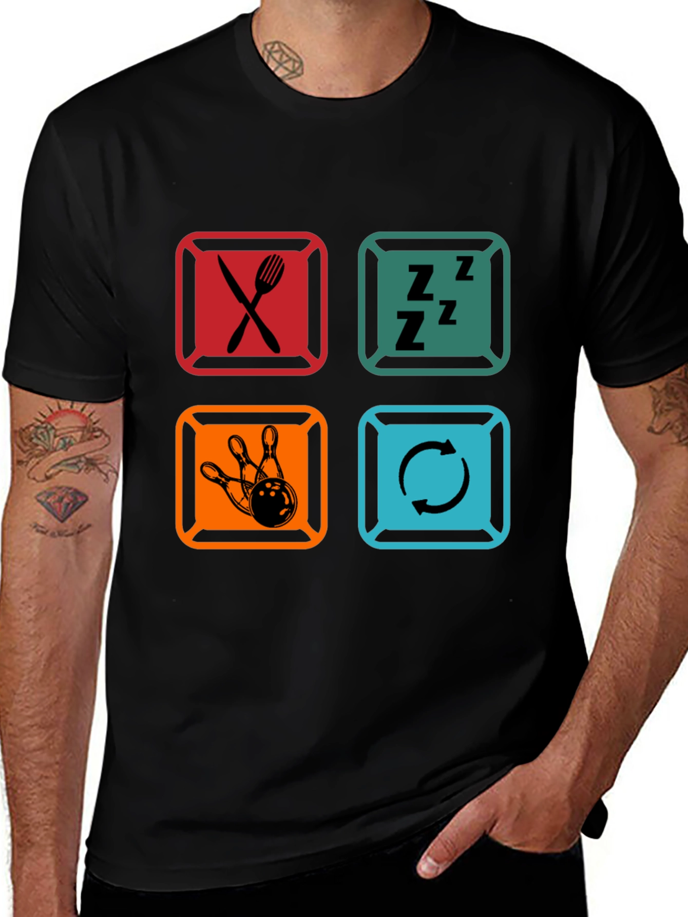 Eat Sleep Bowl Repeat Black Graphic T-Shirt