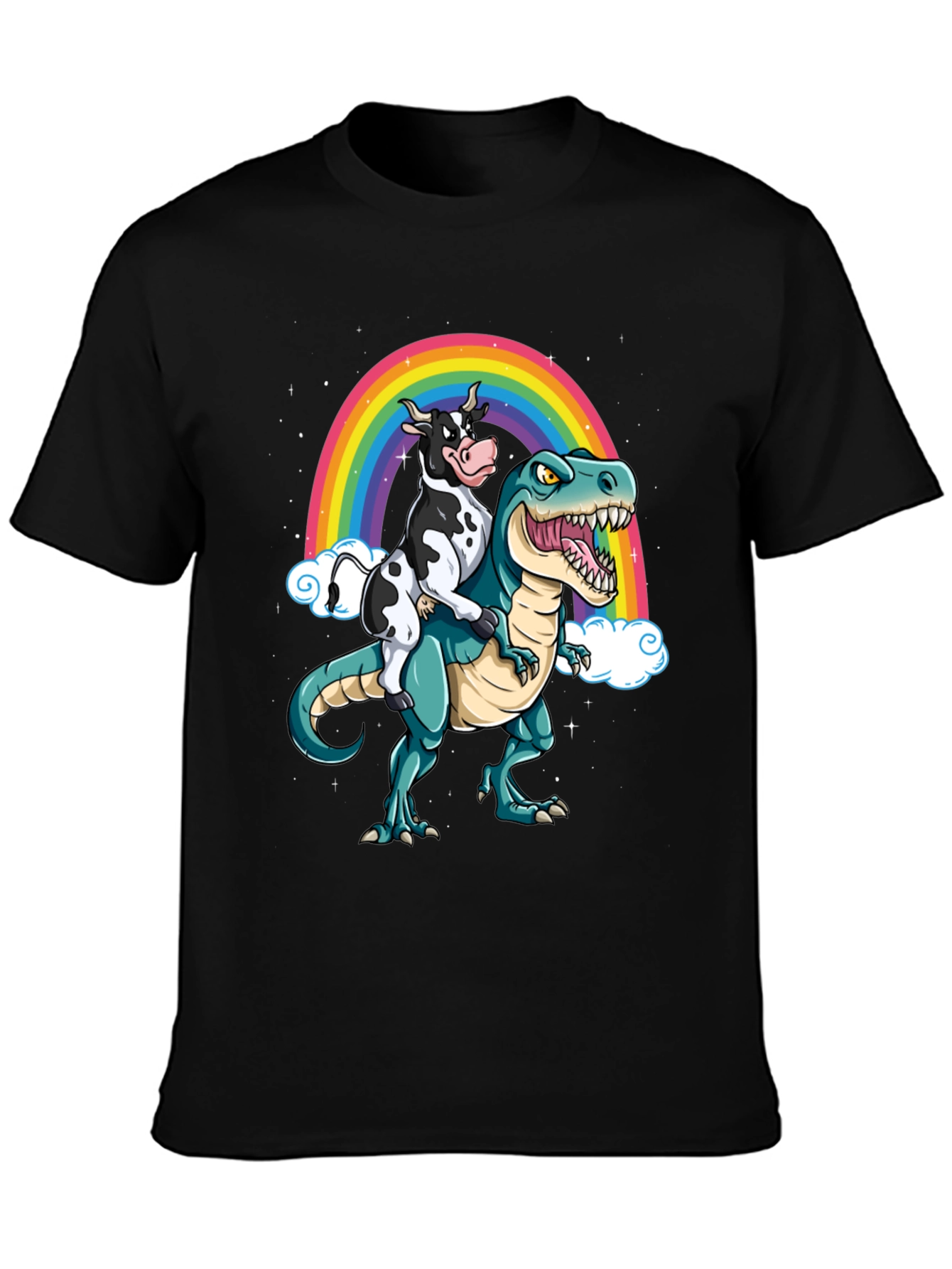 Cow Riding Dinosaur Rainbow T-Shirt