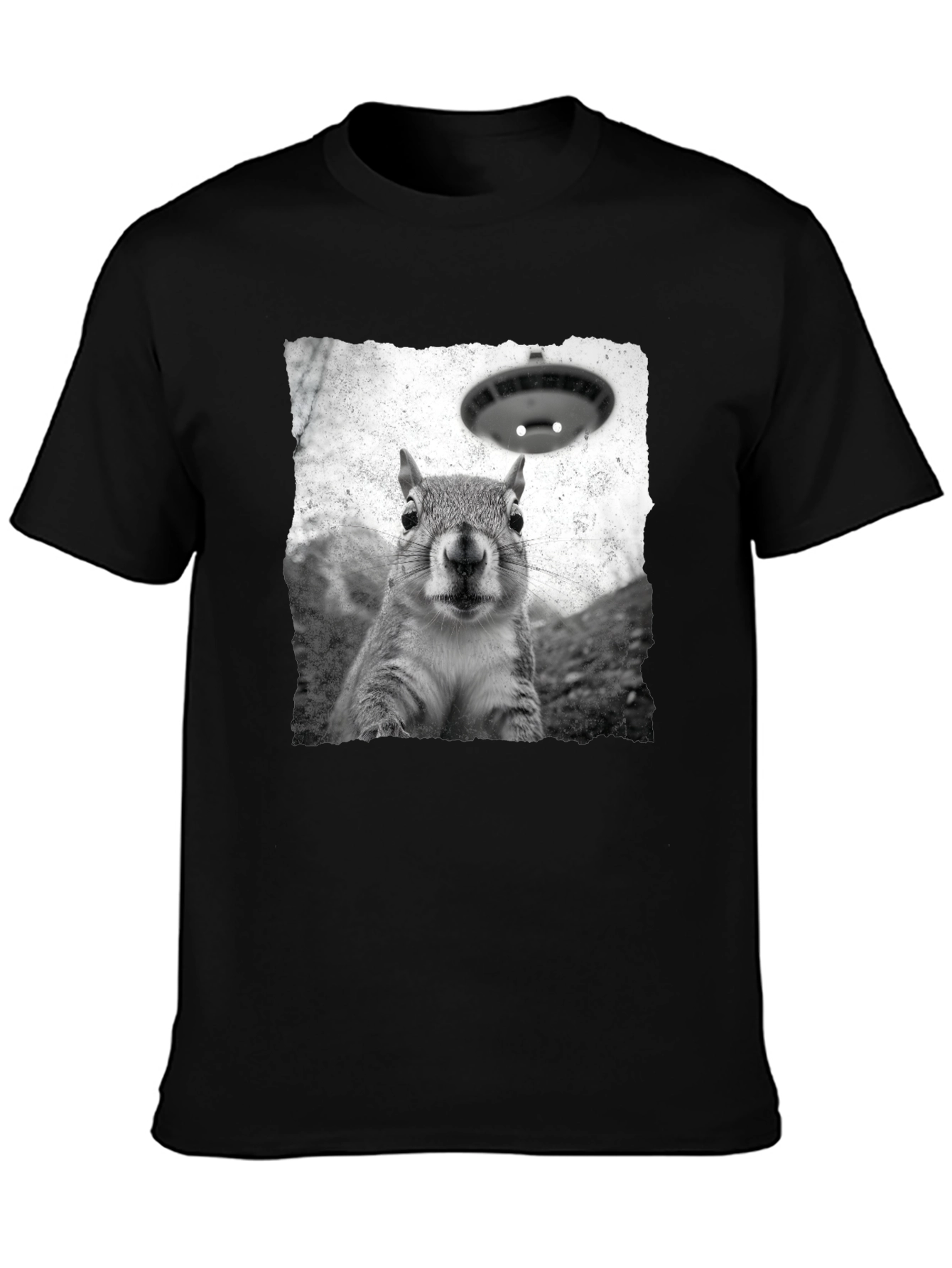 Squirrel UFO Abduction Black T-Shirt