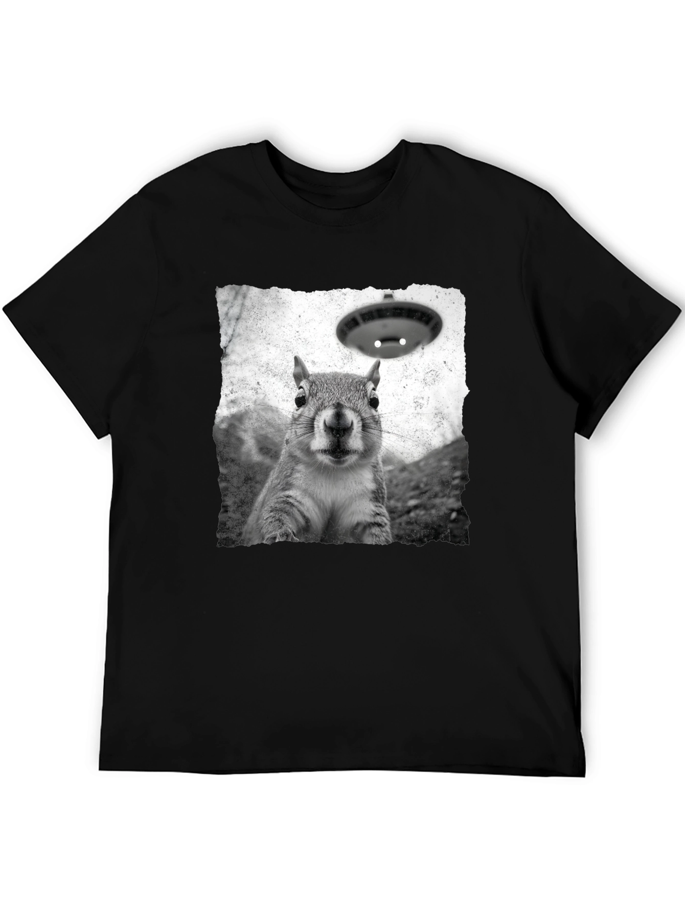 Squirrel UFO Abduction Black T-Shirt