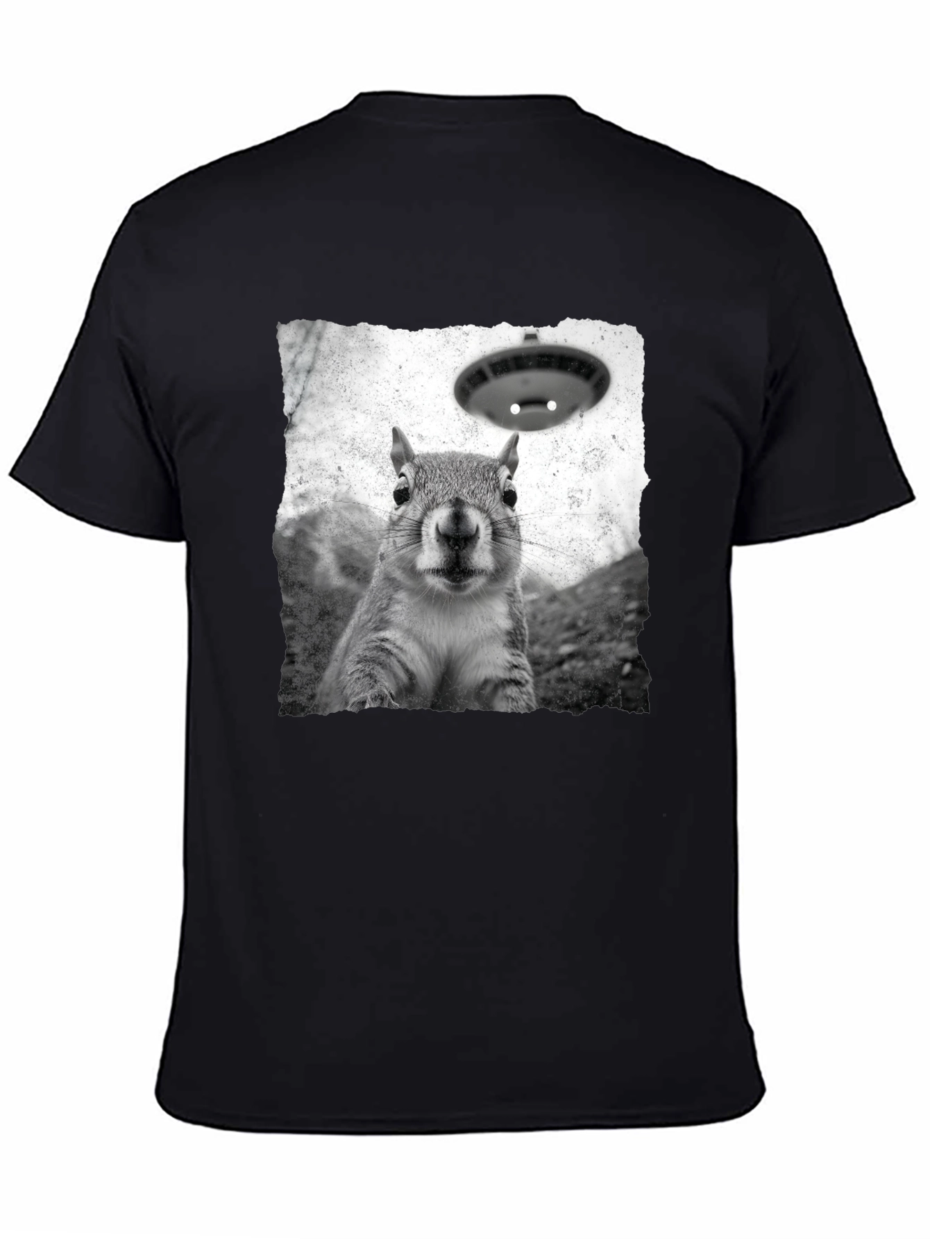 Squirrel UFO Abduction Black T-Shirt