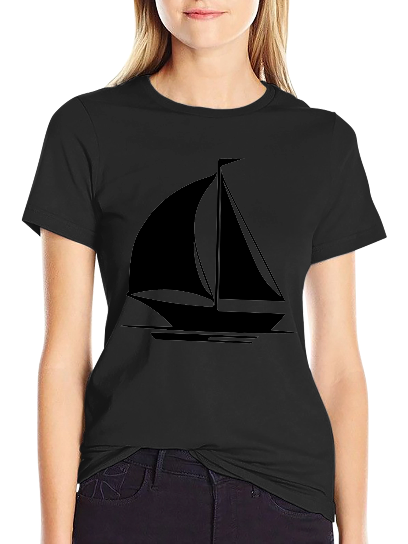 Sailboat Graphic T-Shirt - Black Cotton Tee