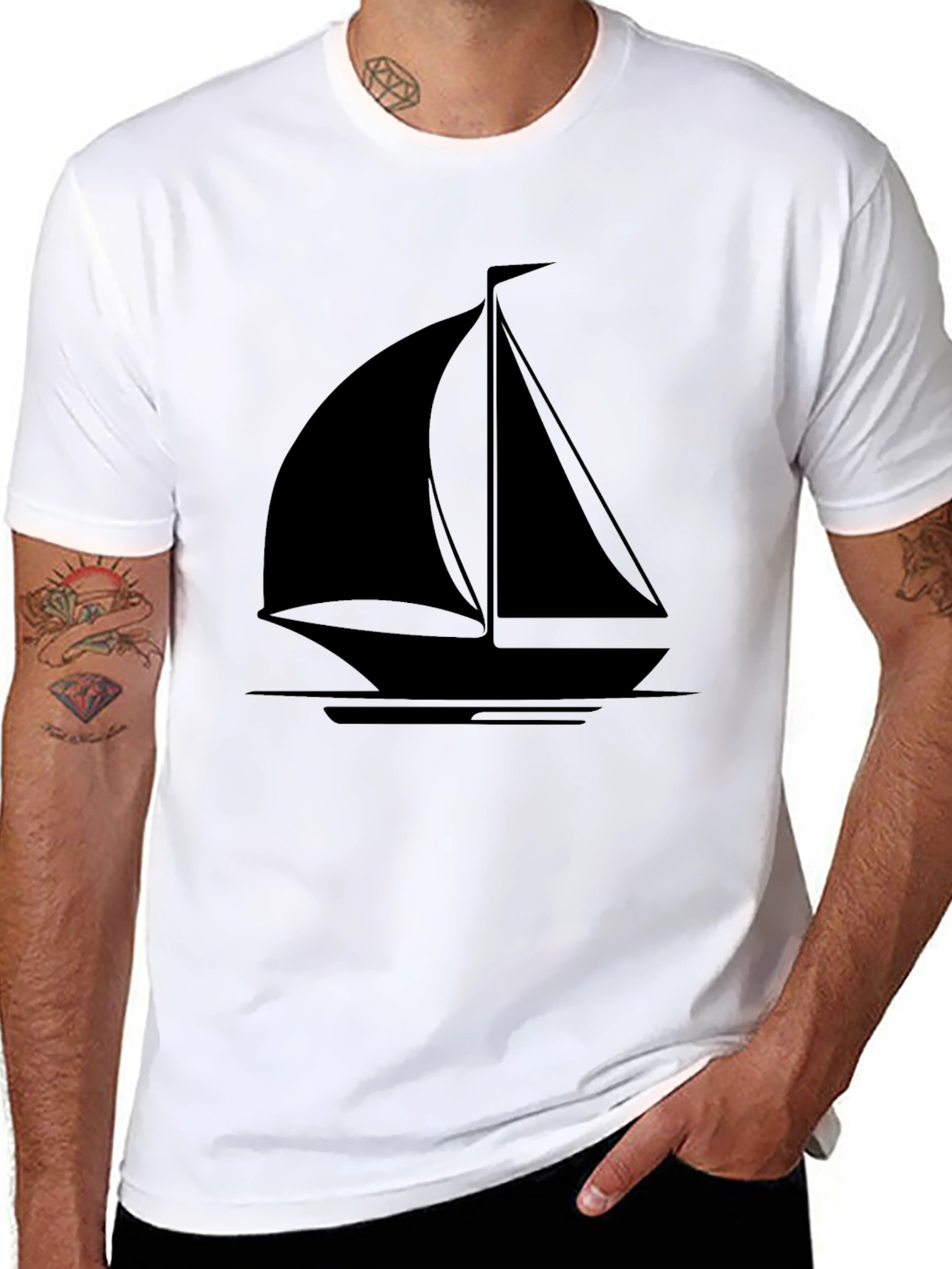 Sailboat Graphic T-Shirt - Black Cotton Tee