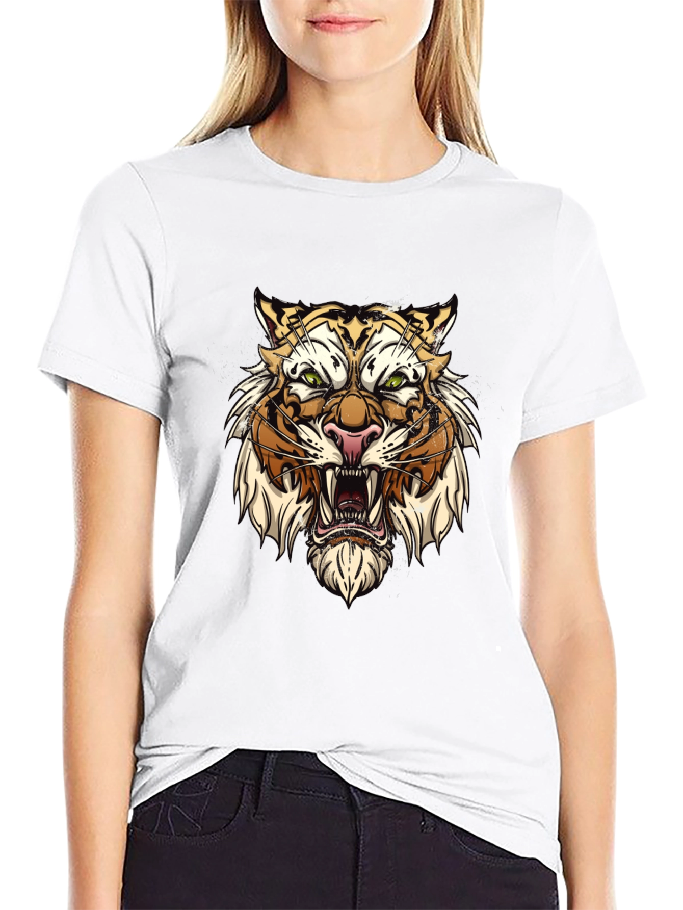 Tiger Graphic Tee - Fierce Animal Print Black T-Shirt