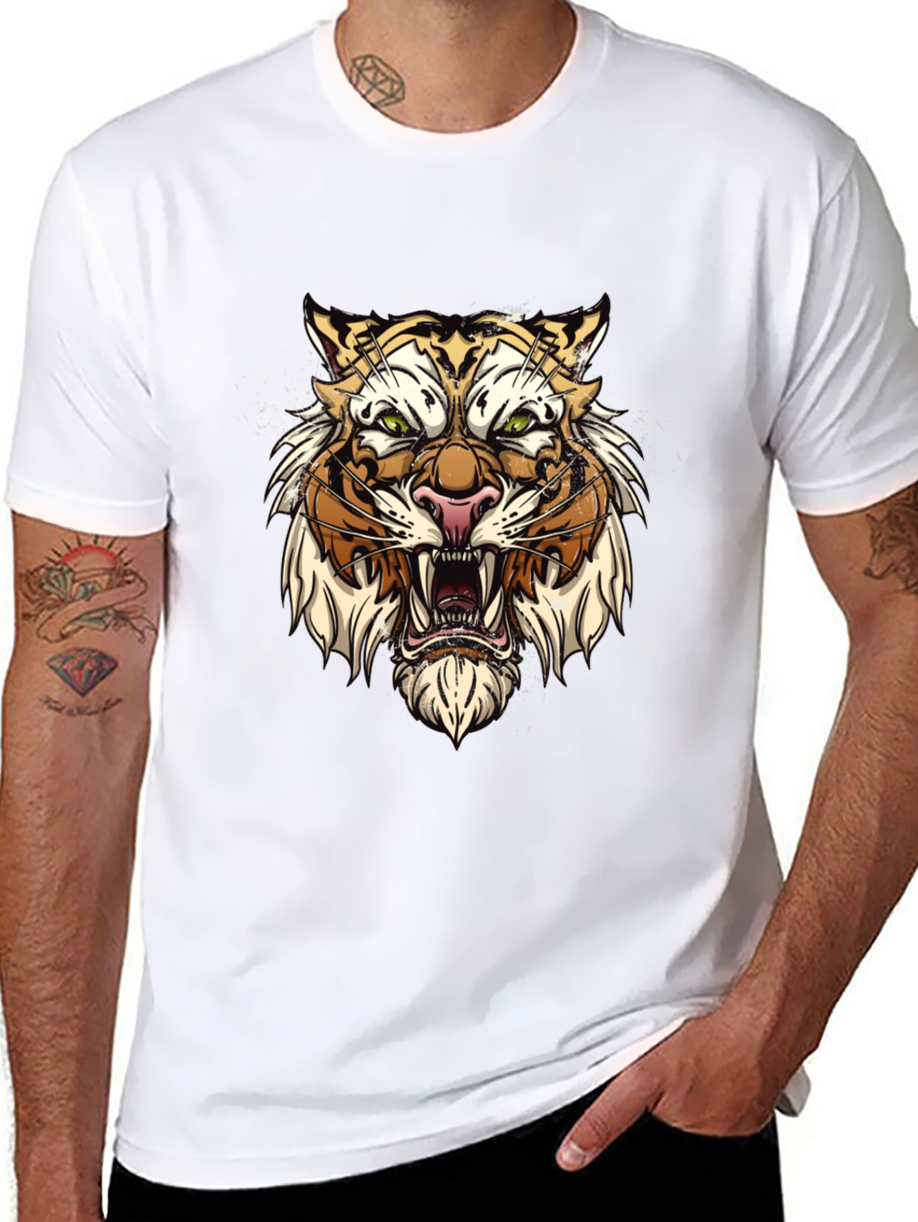 Tiger Graphic Tee - Fierce Animal Print Black T-Shirt