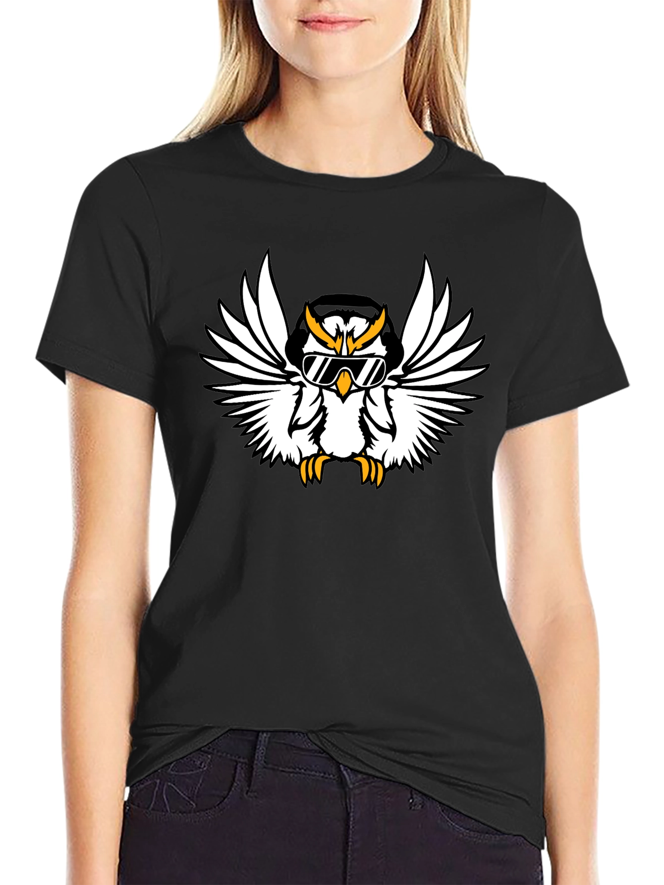 Cool Owl Graphic Tee - Black Cotton T-Shirt