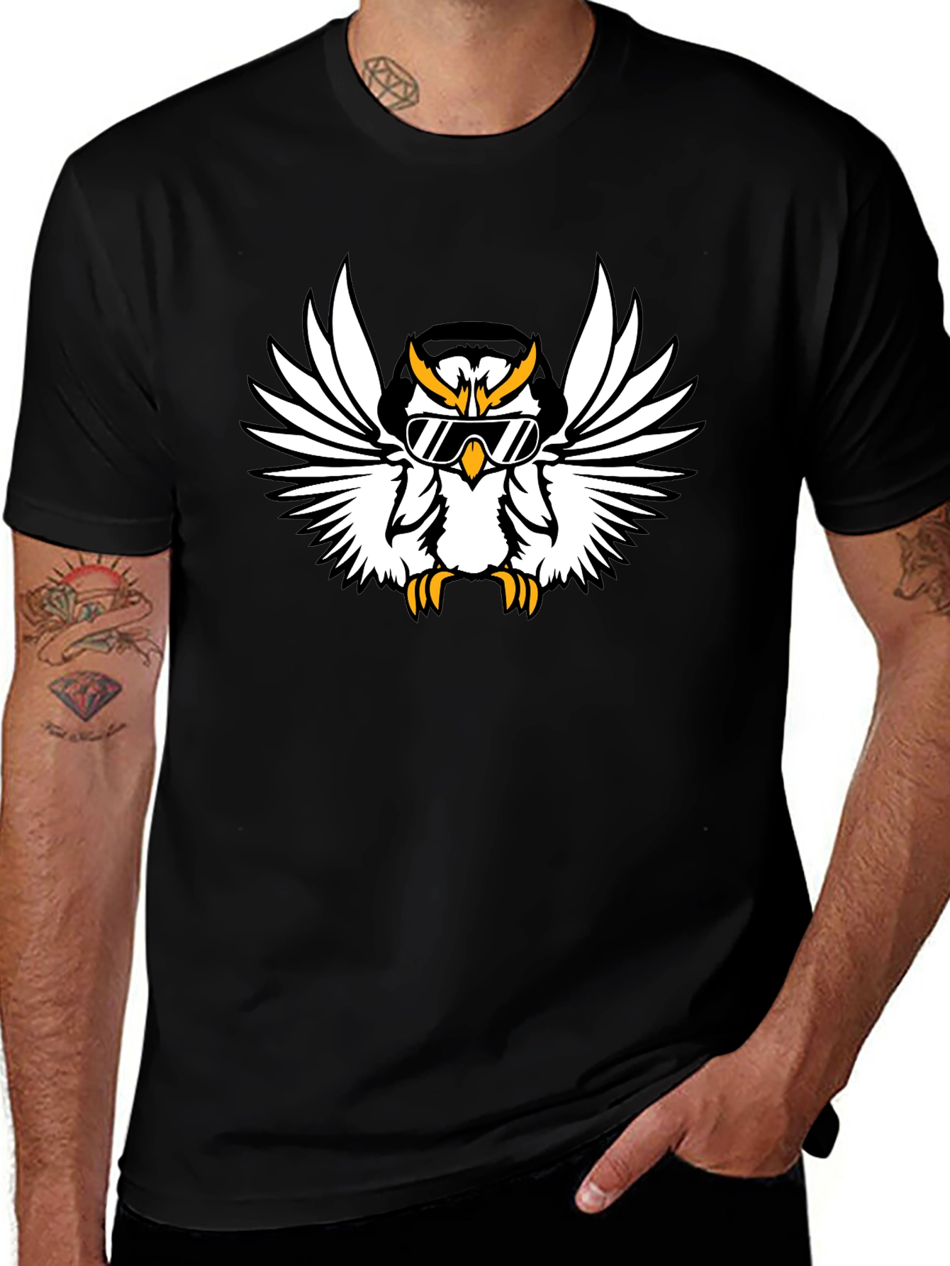 Cool Owl Graphic Tee - Black Cotton T-Shirt