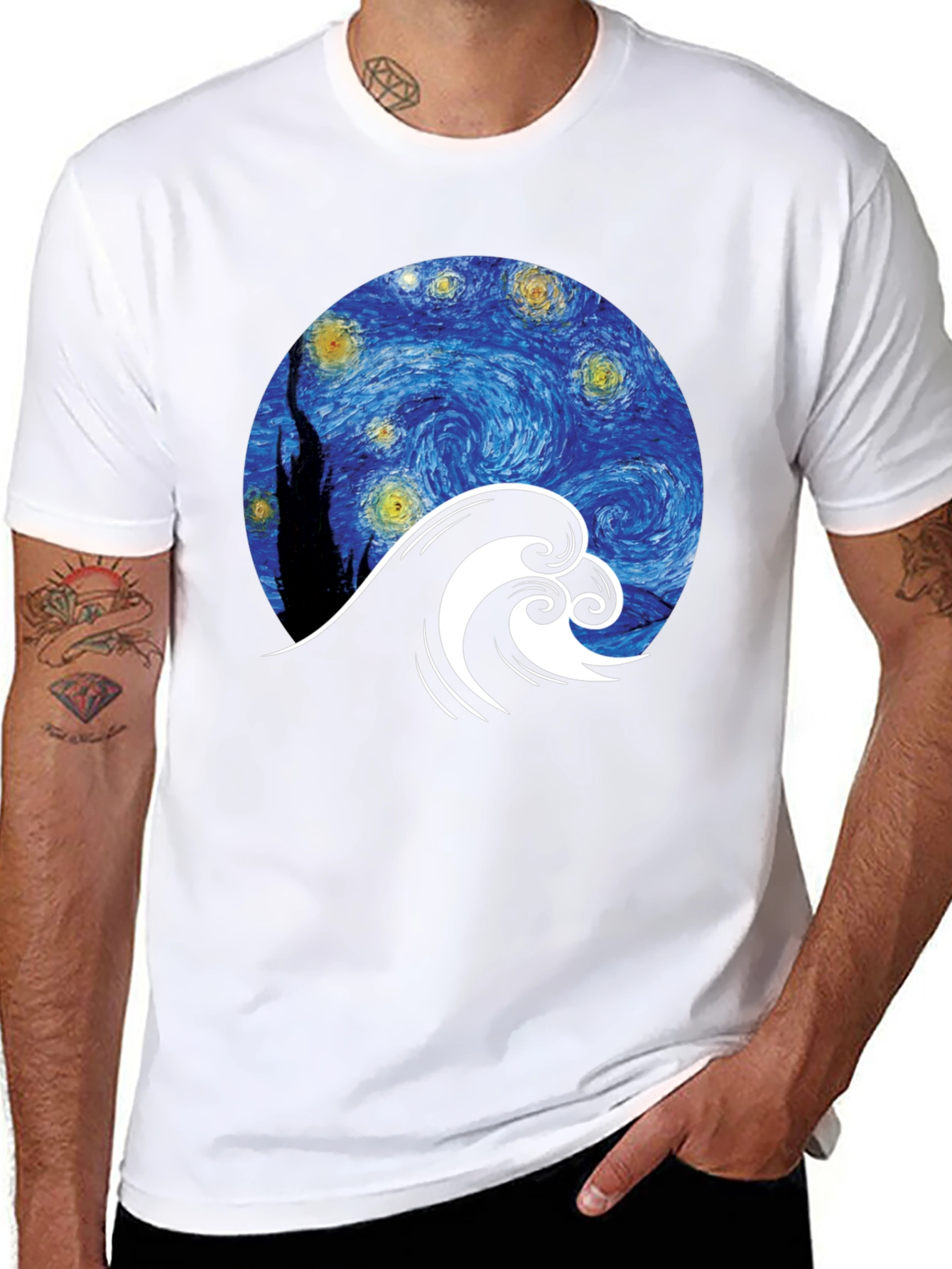 Starry Wave Graphic Tee - Unique Artistic Design